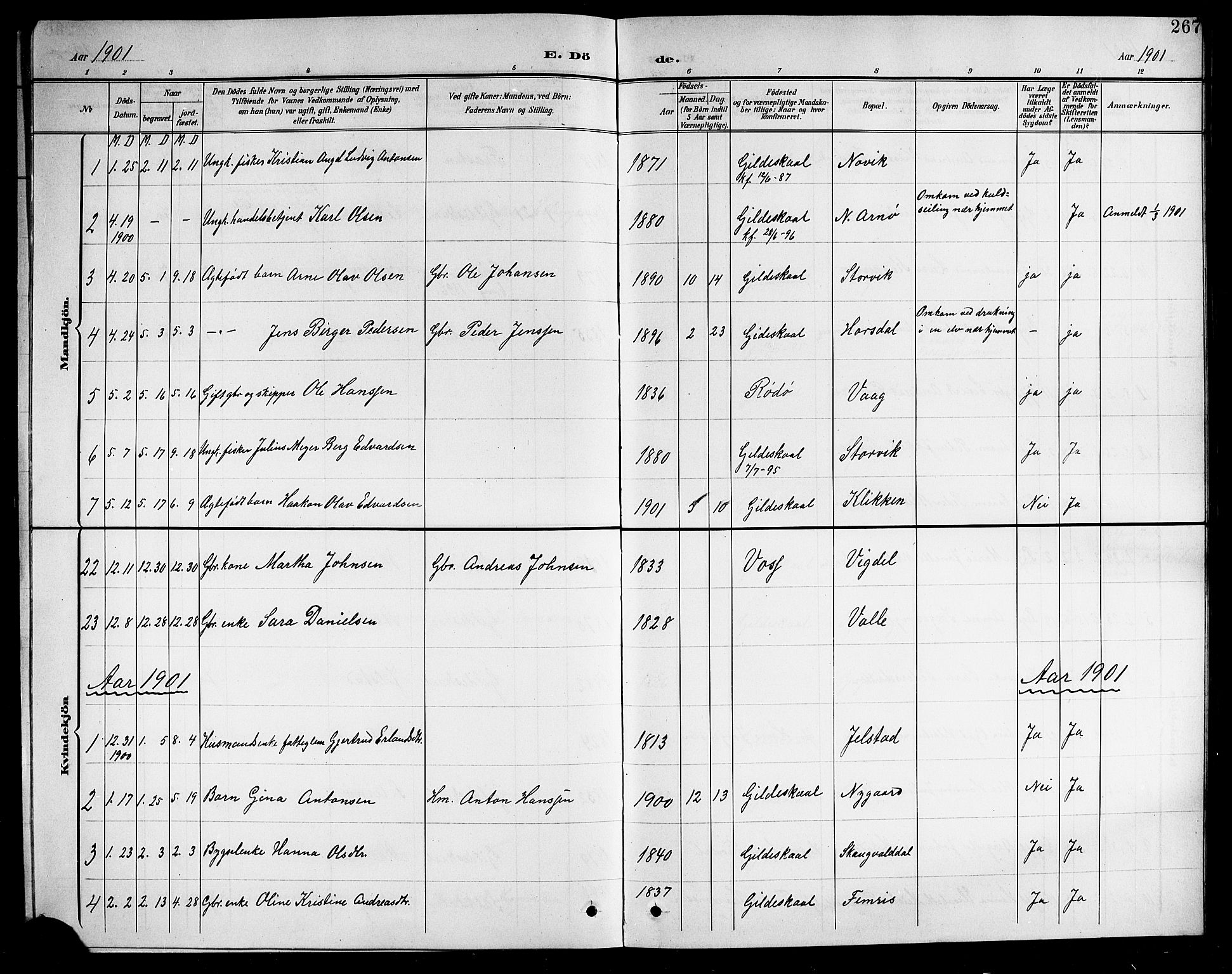 Ministerialprotokoller, klokkerbøker og fødselsregistre - Nordland, AV/SAT-A-1459/805/L0109: Parish register (copy) no. 805C05, 1900-1911, p. 267