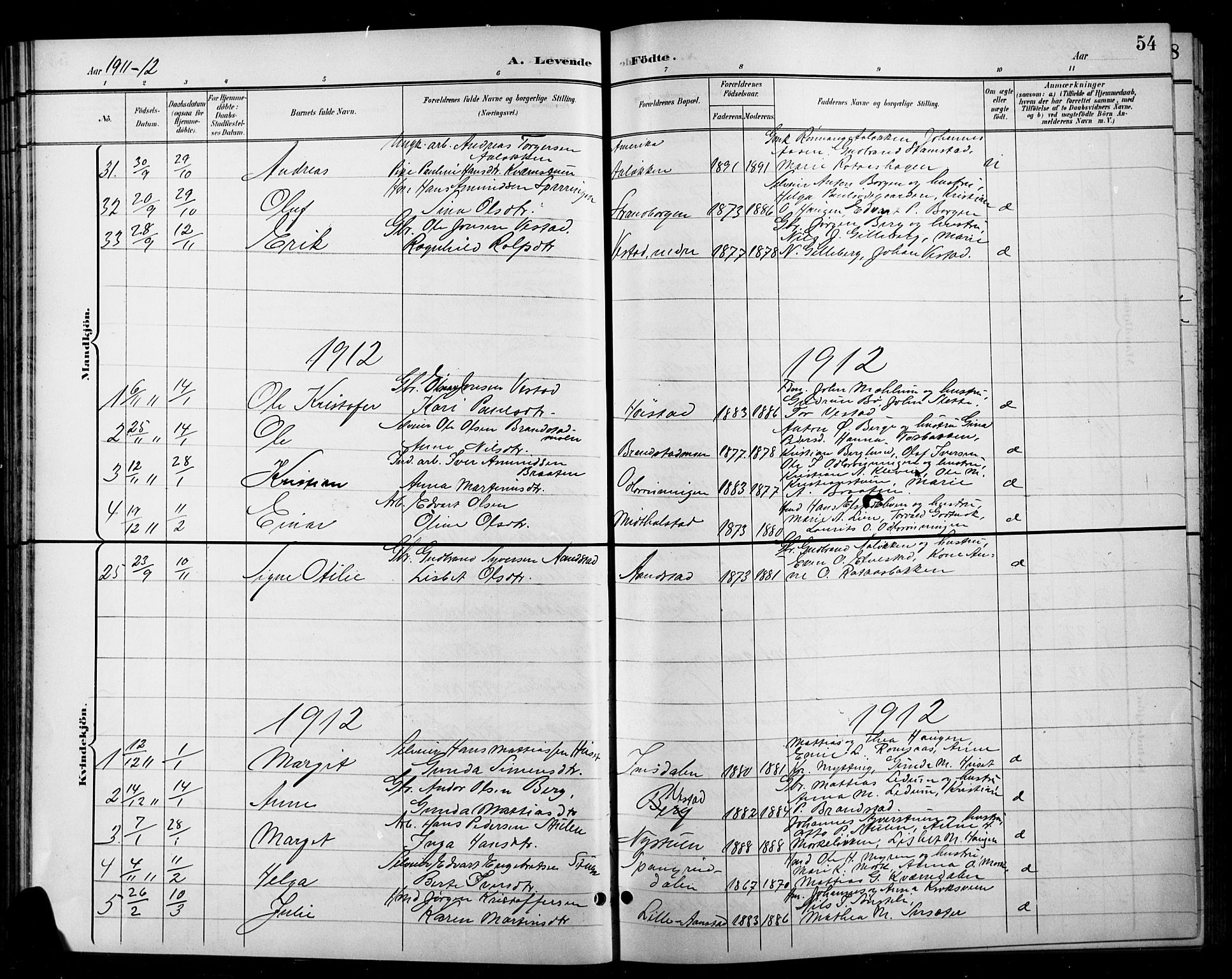 Ringebu prestekontor, AV/SAH-PREST-082/H/Ha/Hab/L0009: Parish register (copy) no. 9, 1899-1921, p. 54