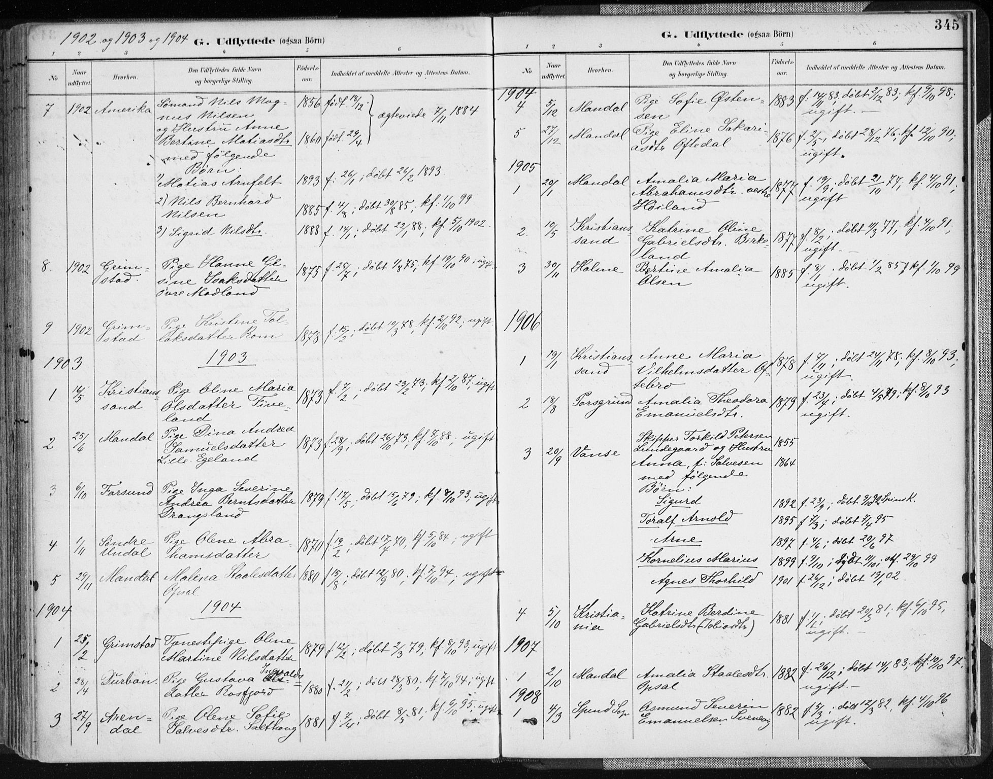 Lyngdal sokneprestkontor, AV/SAK-1111-0029/F/Fa/Fac/L0012: Parish register (official) no. A 12, 1894-1918, p. 345