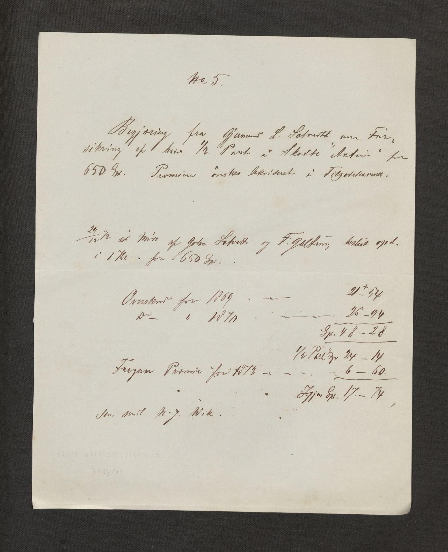 Jondal Skipsassuranseforening, AV/SAB-SAB/PA-0276/E/L0065: Korrespondanse , 1873