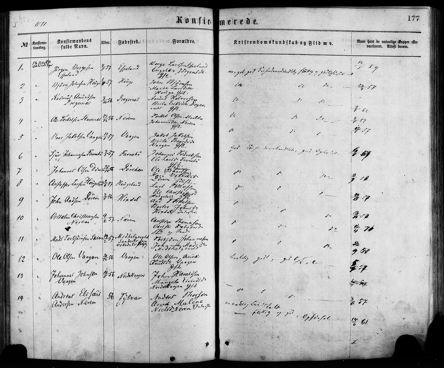 Fjelberg sokneprestembete, SAB/A-75201/H/Haa: Parish register (official) no. A 8, 1866-1879, p. 177