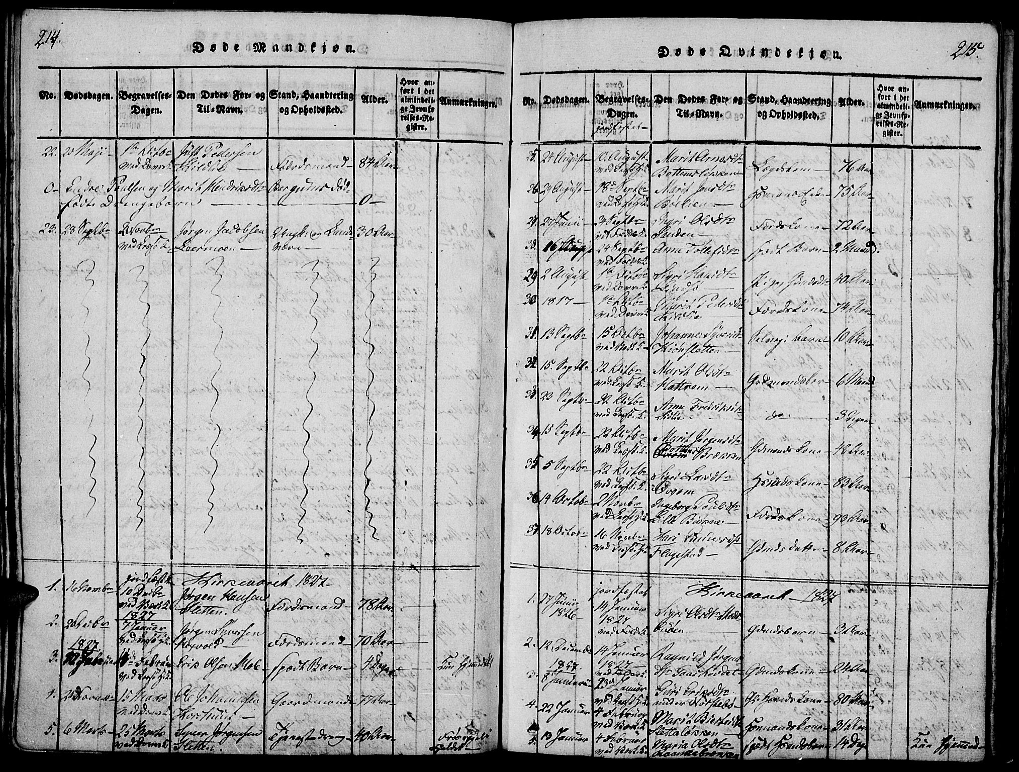 Lesja prestekontor, SAH/PREST-068/H/Ha/Haa/L0004: Parish register (official) no. 4, 1820-1829, p. 214-215
