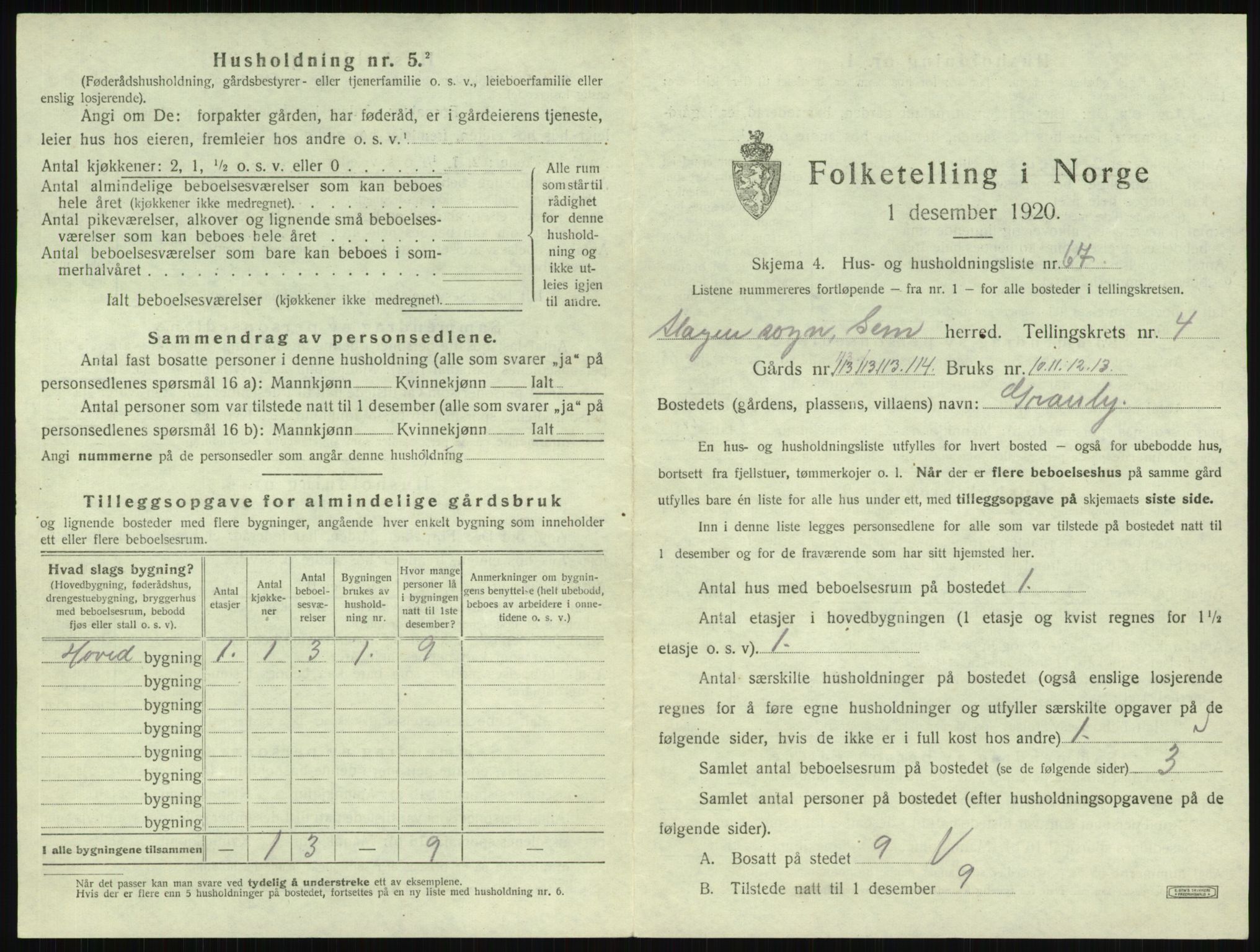 SAKO, 1920 census for Sem, 1920, p. 877