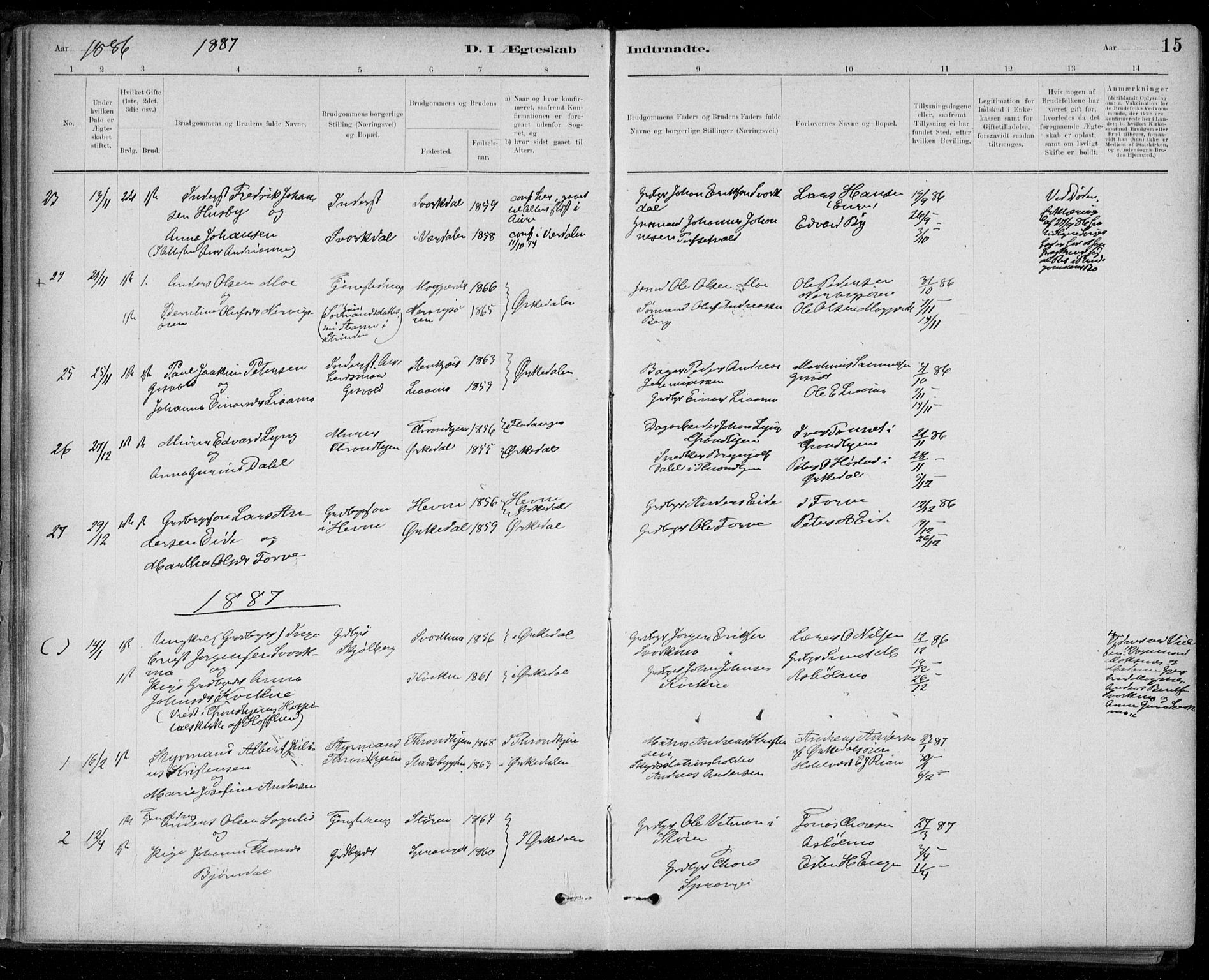 Ministerialprotokoller, klokkerbøker og fødselsregistre - Sør-Trøndelag, AV/SAT-A-1456/668/L0810: Parish register (official) no. 668A10, 1881-1894, p. 15