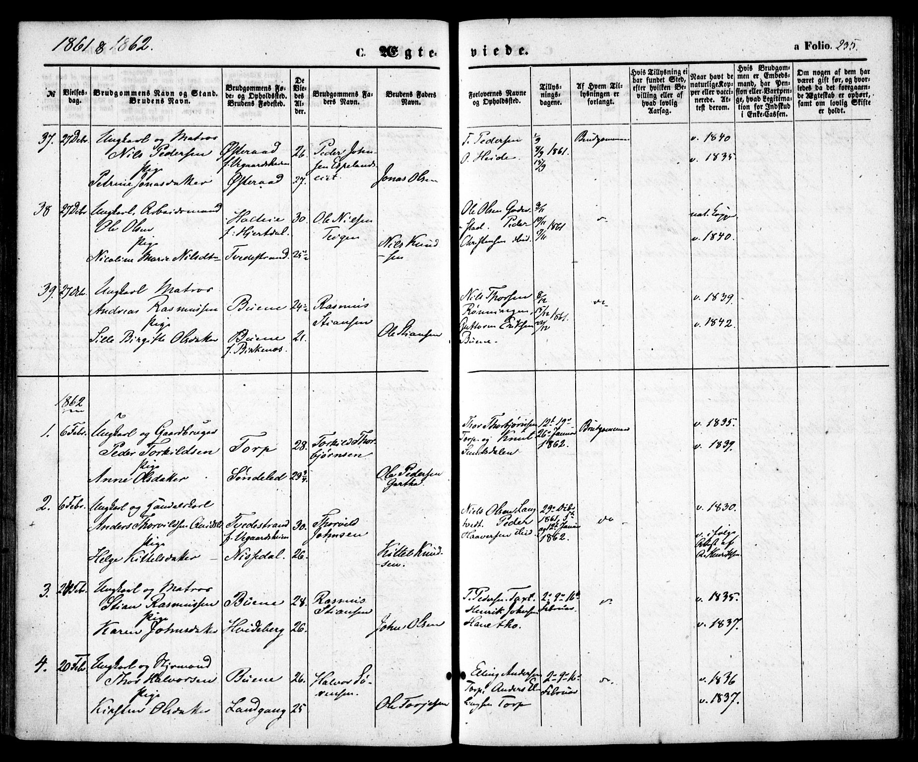 Holt sokneprestkontor, AV/SAK-1111-0021/F/Fa/L0009: Parish register (official) no. A 9, 1861-1871, p. 235