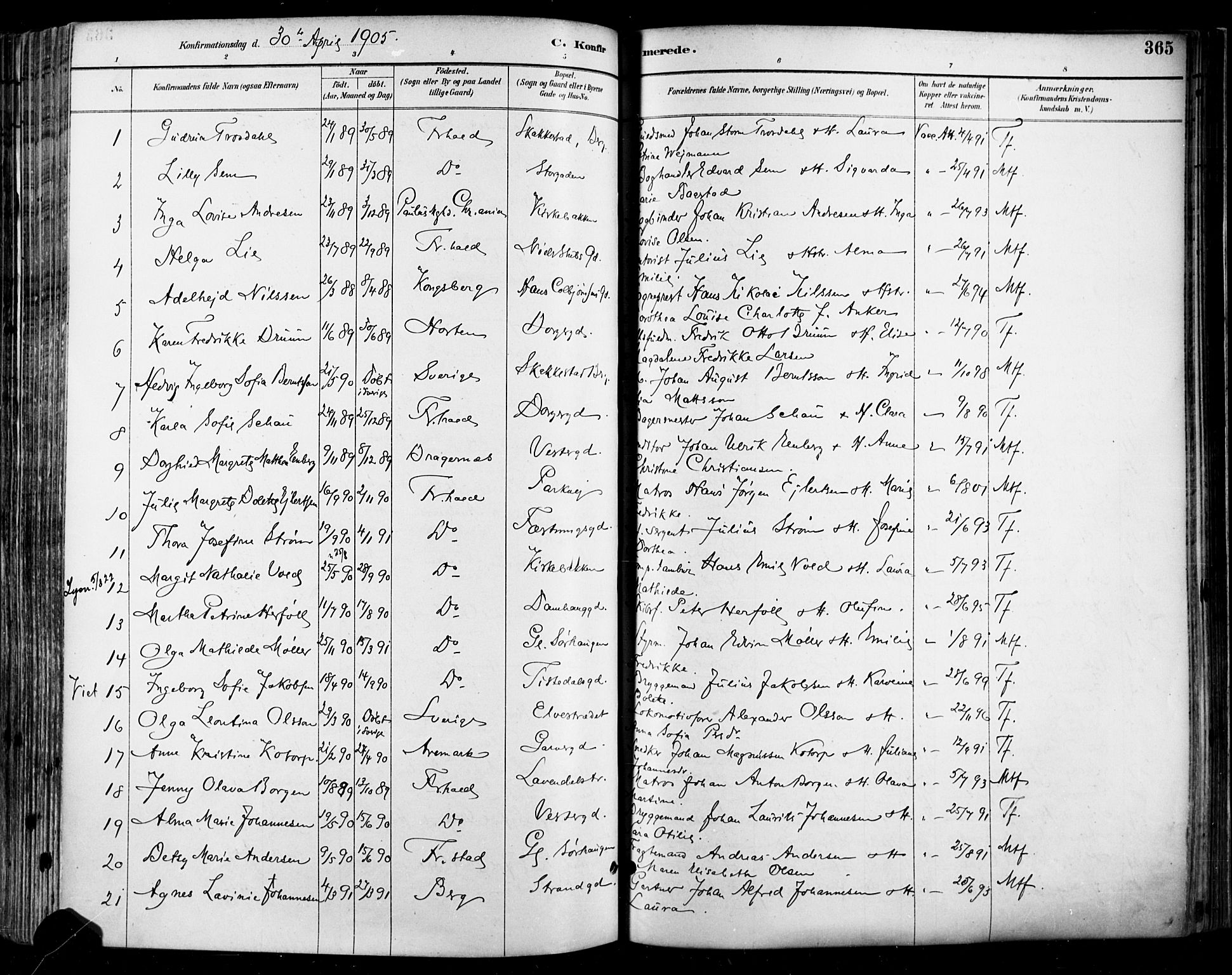 Halden prestekontor Kirkebøker, SAO/A-10909/F/Fa/L0013: Parish register (official) no. I 13, 1890-1906, p. 365