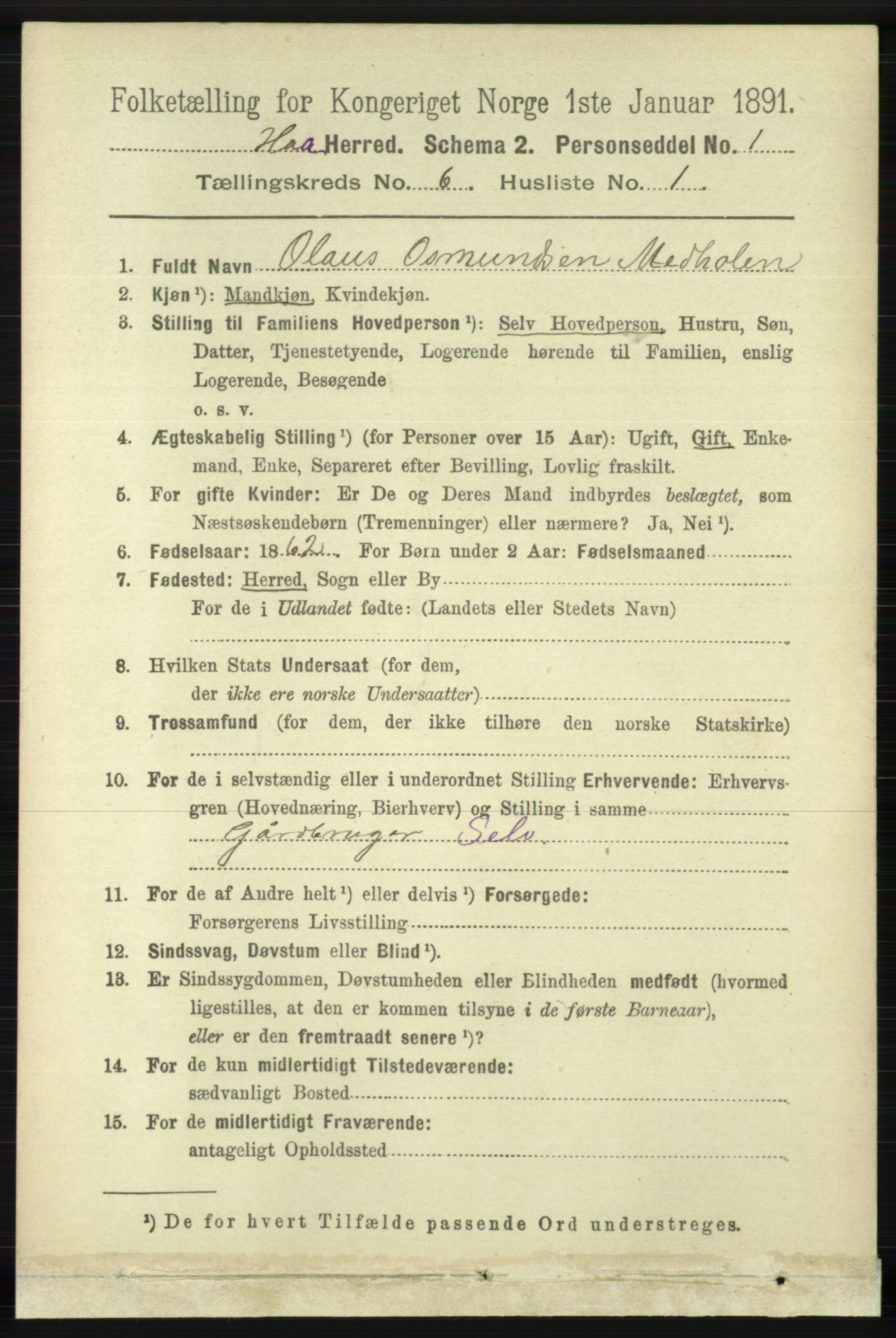 RA, 1891 census for 1119 Hå, 1891, p. 1715