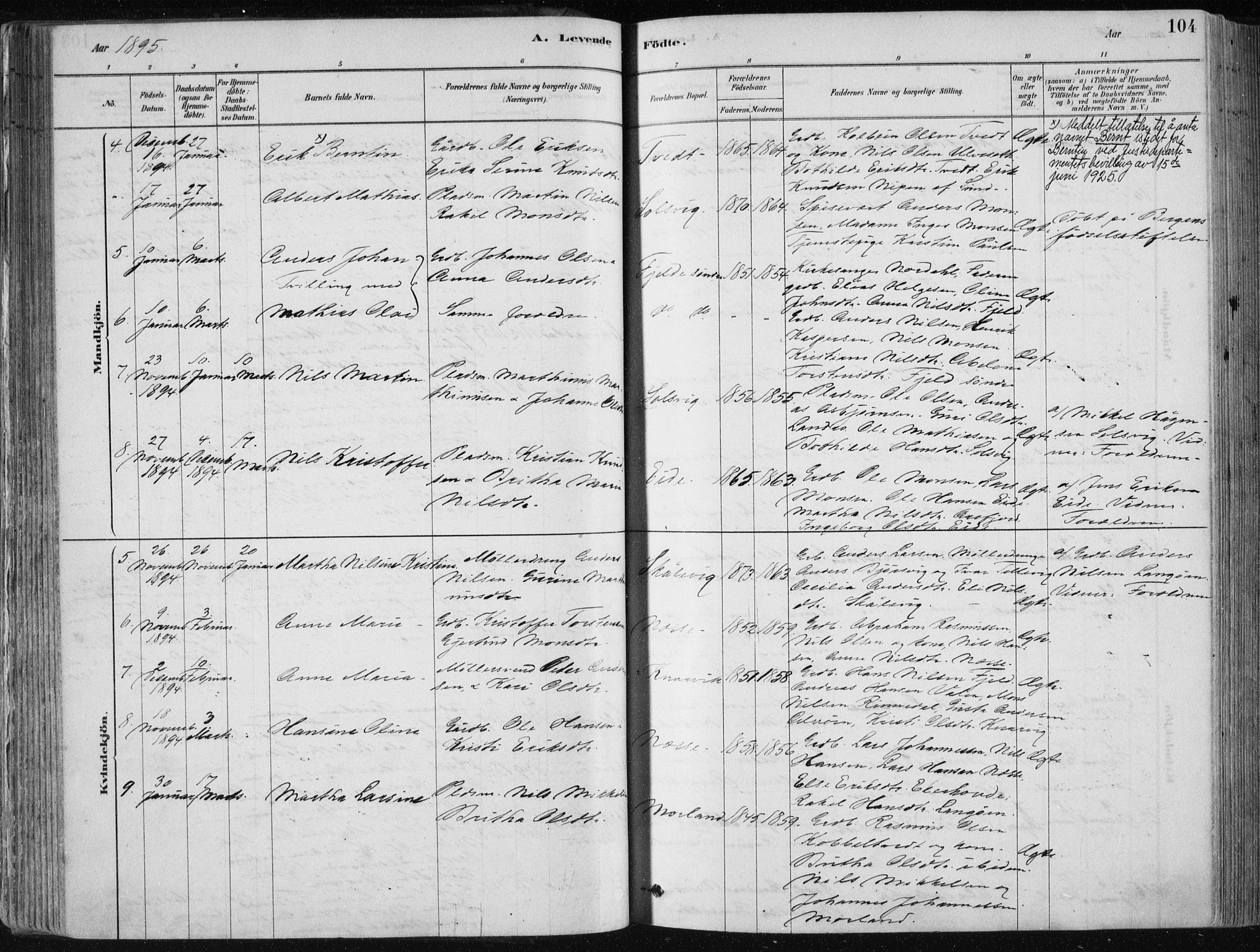 Fjell sokneprestembete, SAB/A-75301/H/Haa: Parish register (official) no. A  8, 1878-1898, p. 104