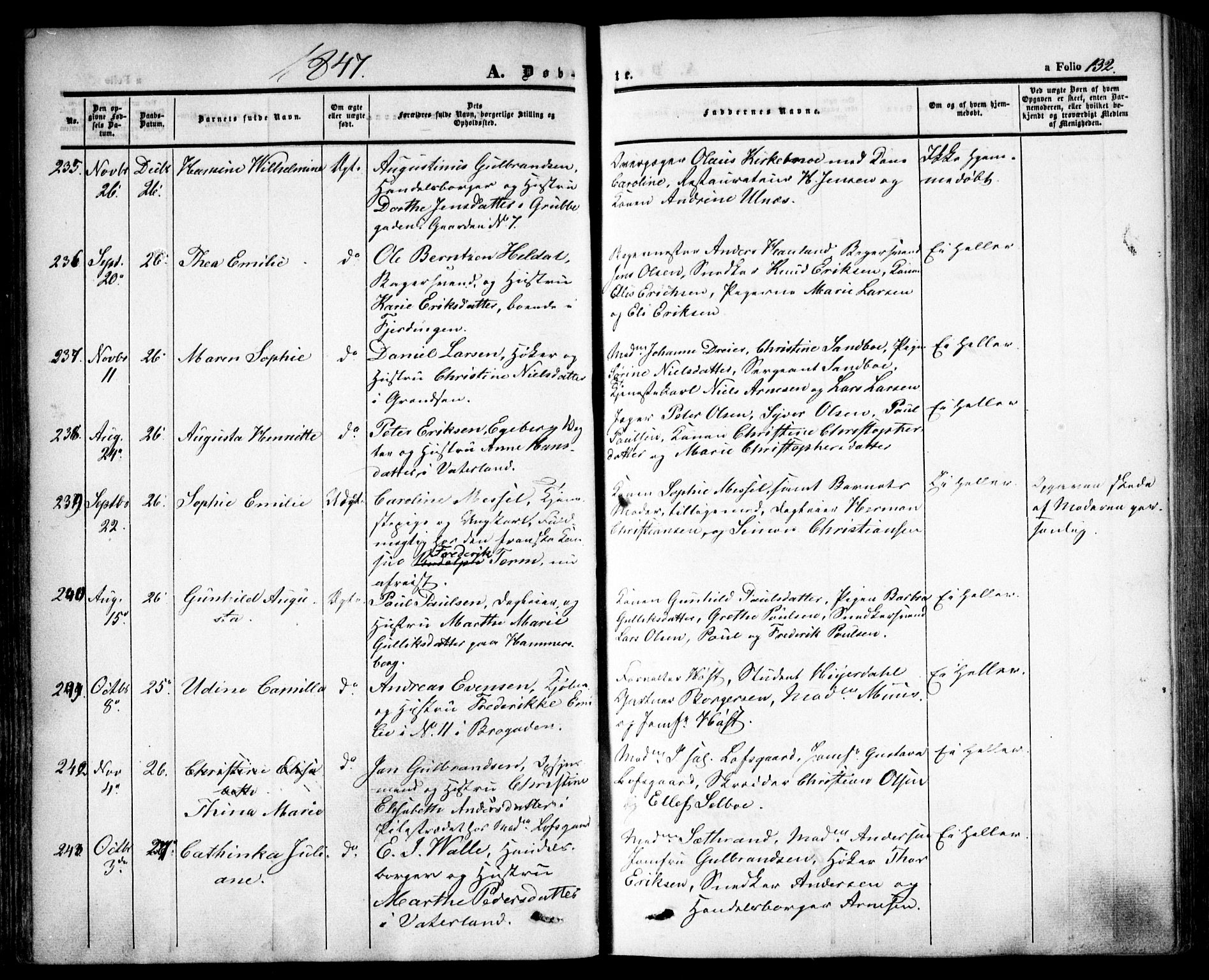 Oslo domkirke Kirkebøker, AV/SAO-A-10752/F/Fa/L0013: Parish register (official) no. 13, 1844-1864, p. 132