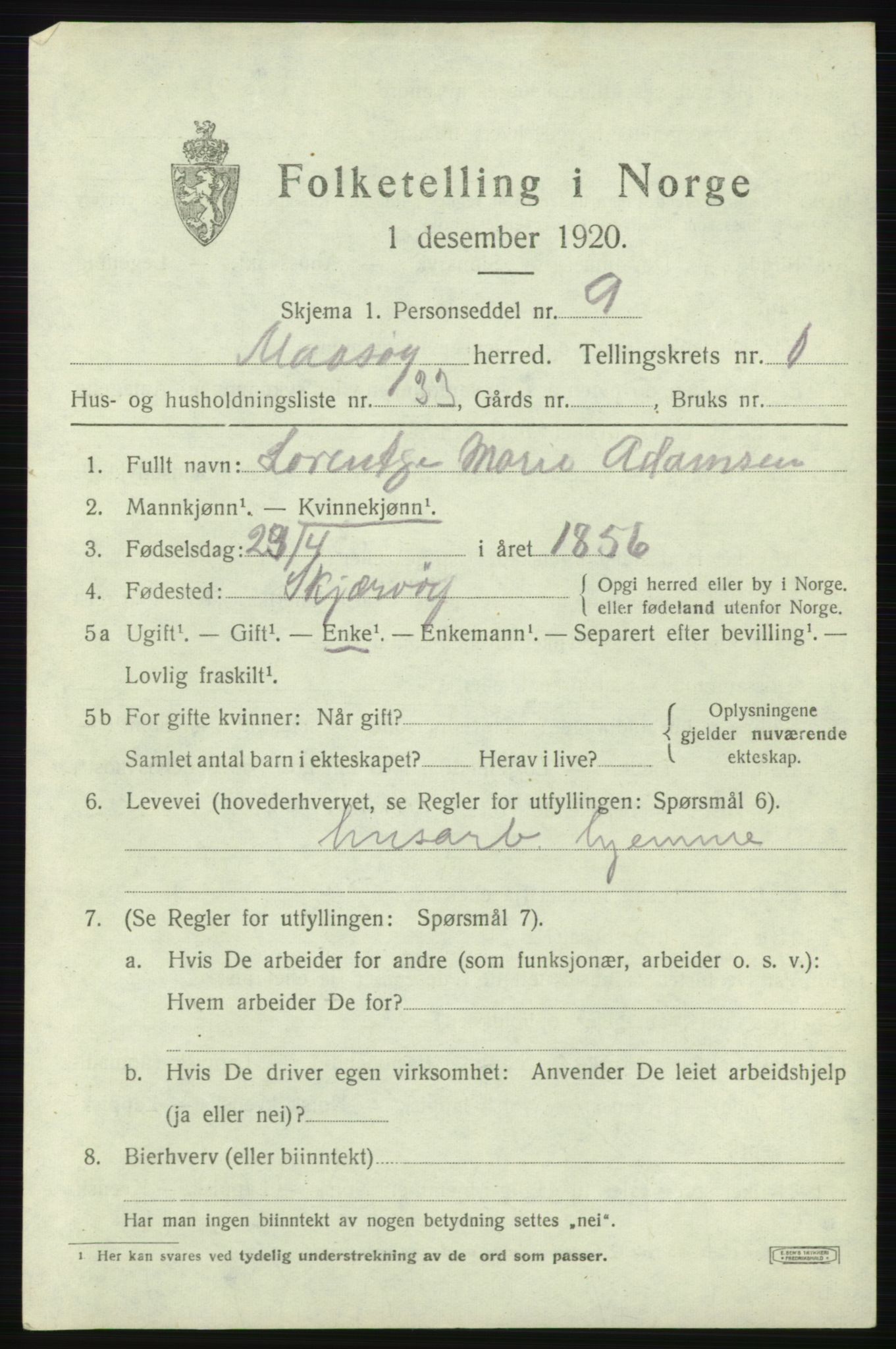 SATØ, 1920 census for Måsøy, 1920, p. 1196
