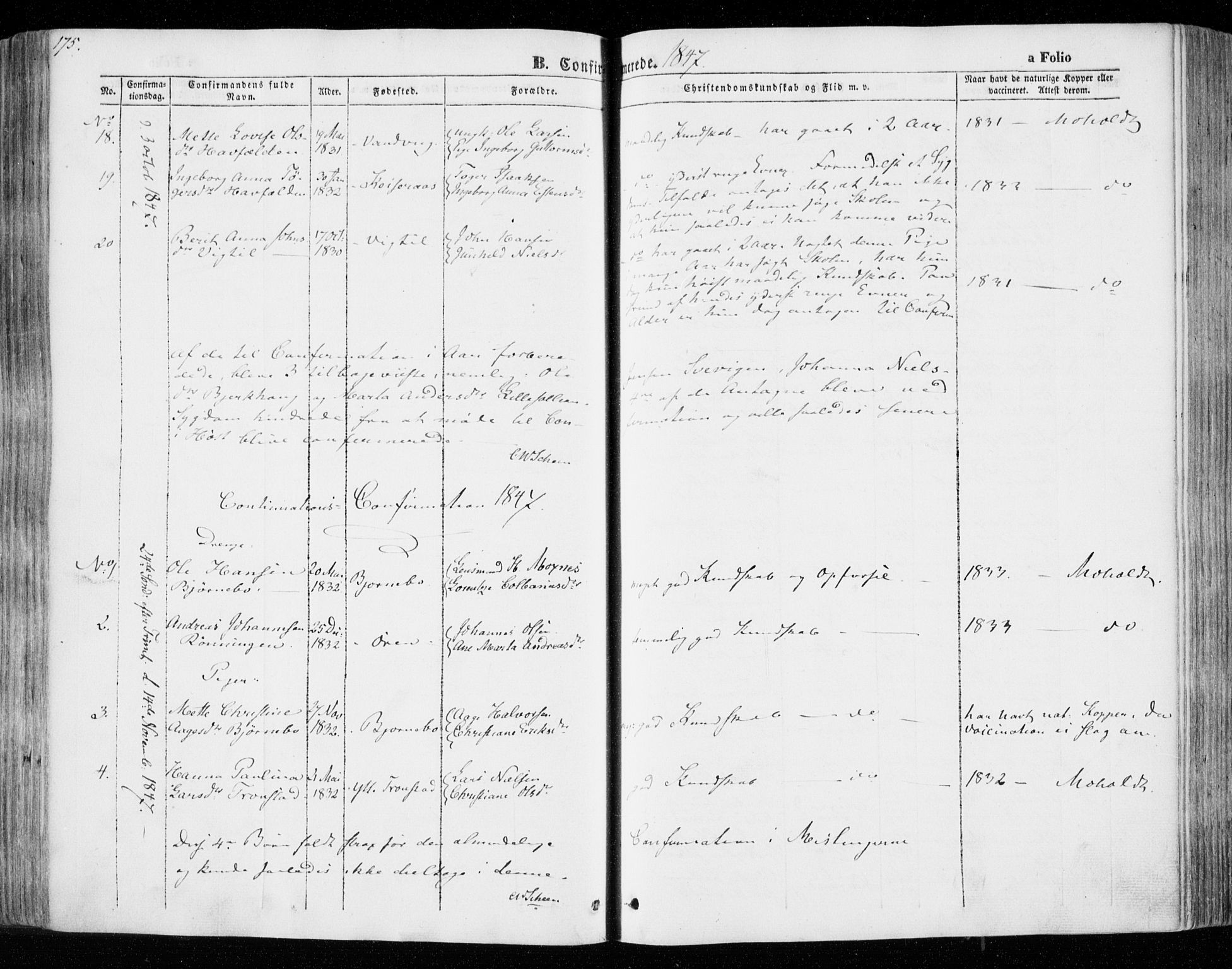 Ministerialprotokoller, klokkerbøker og fødselsregistre - Nord-Trøndelag, AV/SAT-A-1458/701/L0007: Parish register (official) no. 701A07 /1, 1842-1854, p. 175