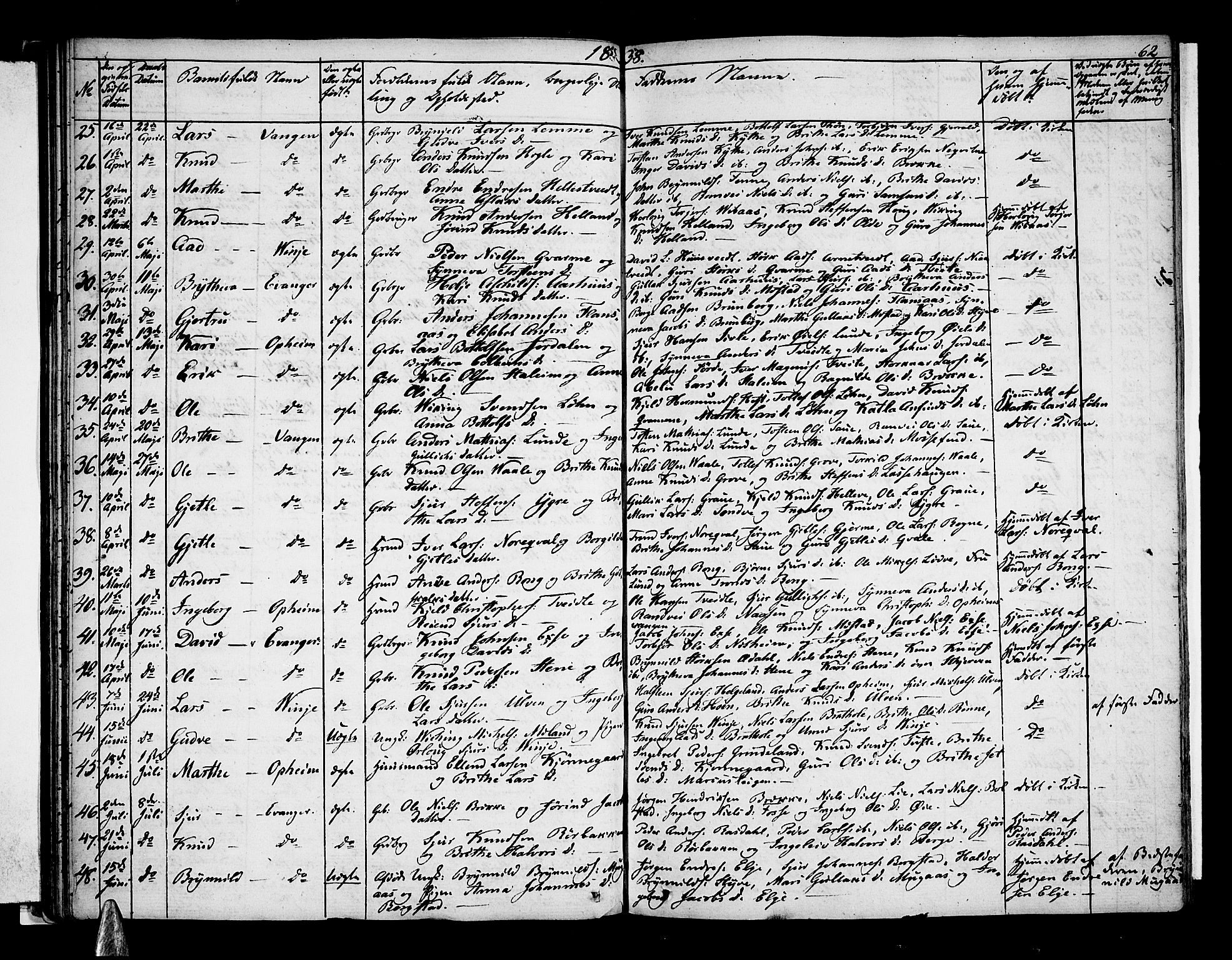 Voss sokneprestembete, SAB/A-79001: Curate's parish register no. A 1, 1821-1841, p. 62