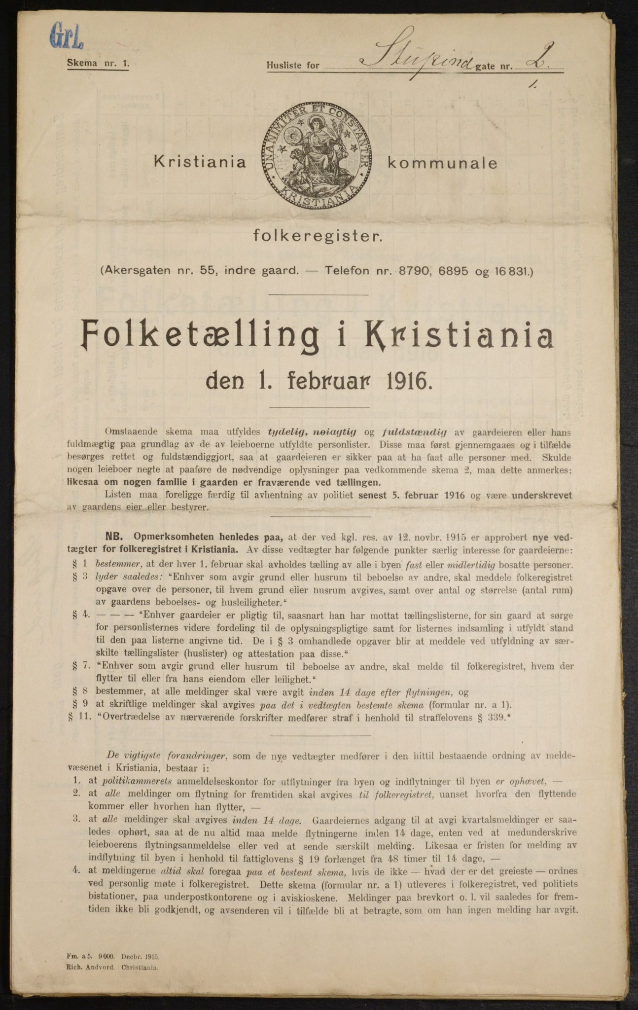 OBA, Municipal Census 1916 for Kristiania, 1916, p. 107294