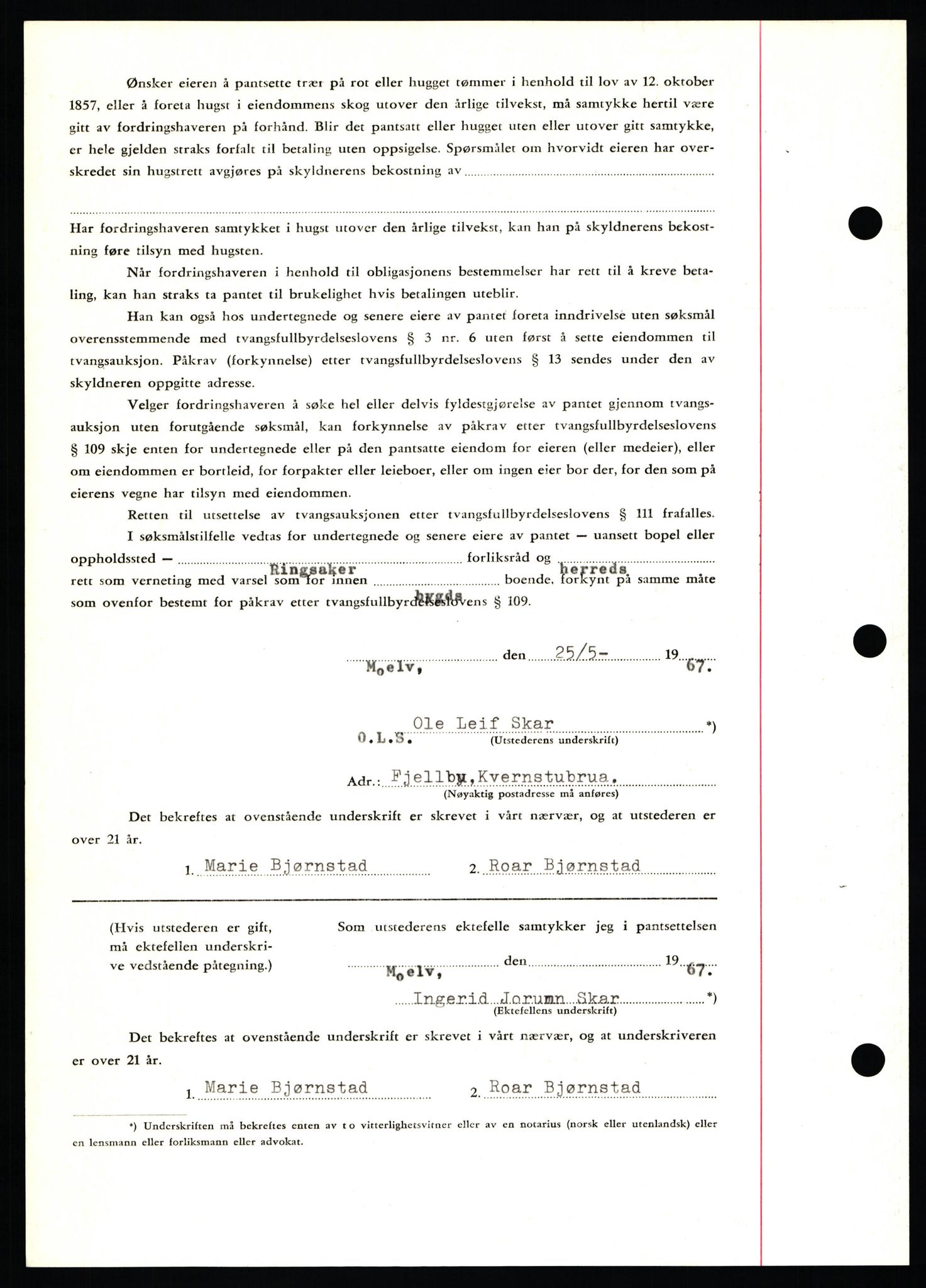 Nord-Hedmark sorenskriveri, SAH/TING-012/H/Hb/Hbf/L0071: Mortgage book no. B71, 1967-1967, Diary no: : 2379/1967