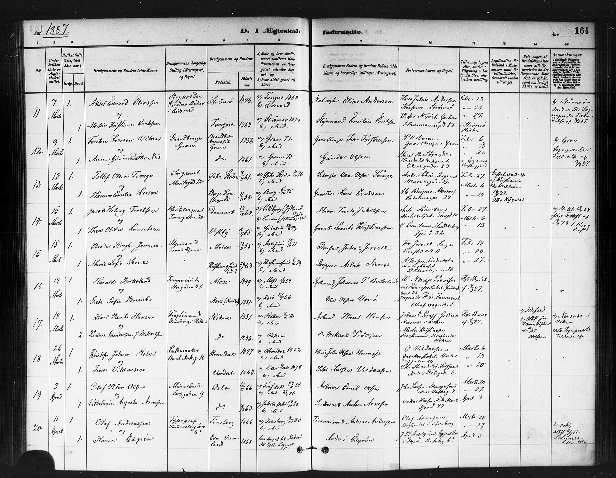 Jakob prestekontor Kirkebøker, SAO/A-10850/F/Fa/L0004: Parish register (official) no. 4, 1880-1894, p. 164