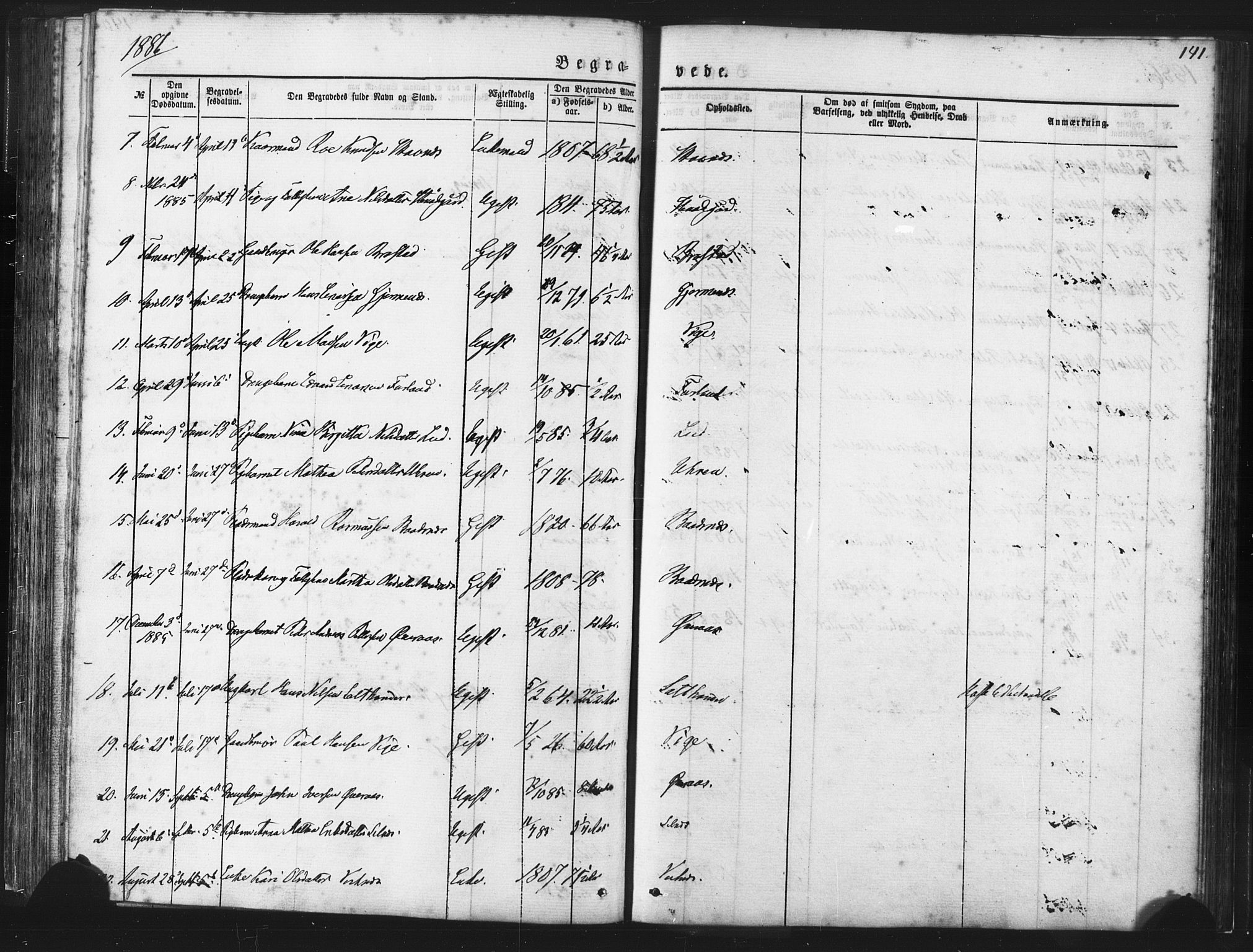 Ministerialprotokoller, klokkerbøker og fødselsregistre - Møre og Romsdal, AV/SAT-A-1454/539/L0530: Parish register (official) no. 539A03, 1872-1886, p. 141