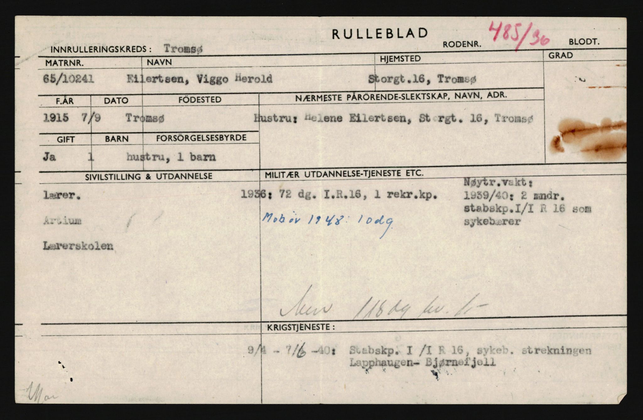 Forsvaret, Troms infanteriregiment nr. 16, AV/RA-RAFA-3146/P/Pa/L0020: Rulleblad for regimentets menige mannskaper, årsklasse 1936, 1936, p. 175