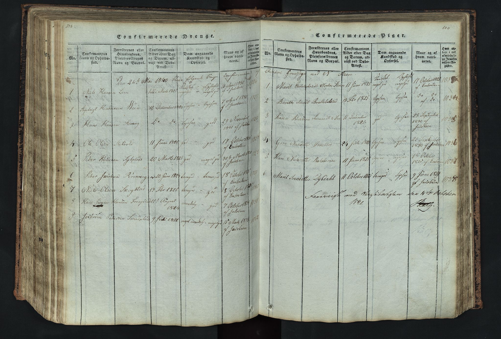 Kvikne prestekontor, SAH/PREST-064/H/Ha/Hab/L0001: Parish register (copy) no. 1, 1815-1895, p. 503-504