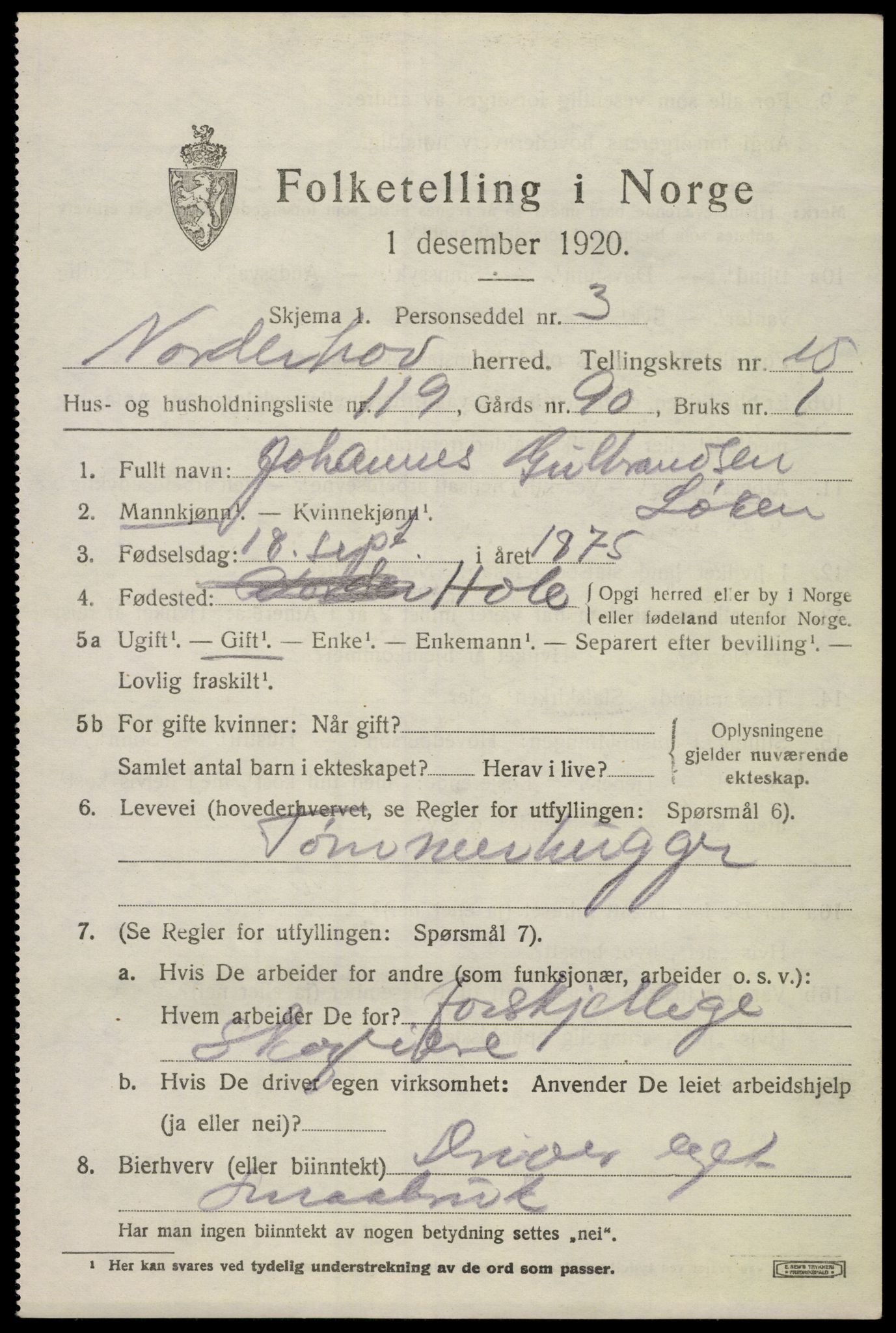 SAKO, 1920 census for Norderhov, 1920, p. 17640