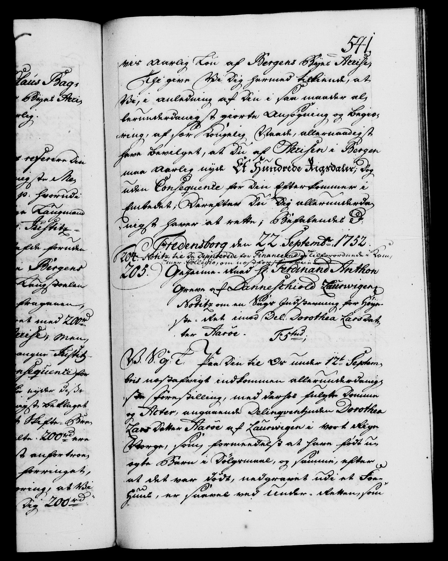 Danske Kanselli 1572-1799, AV/RA-EA-3023/F/Fc/Fca/Fcab/L0033: Norske tegnelser, 1751-1752, p. 541a