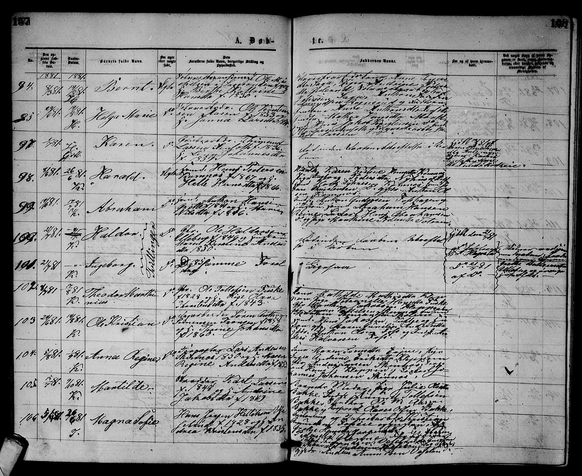 Sandsvær kirkebøker, SAKO/A-244/G/Gb/L0001: Parish register (copy) no. II 1, 1874-1885, p. 157-158