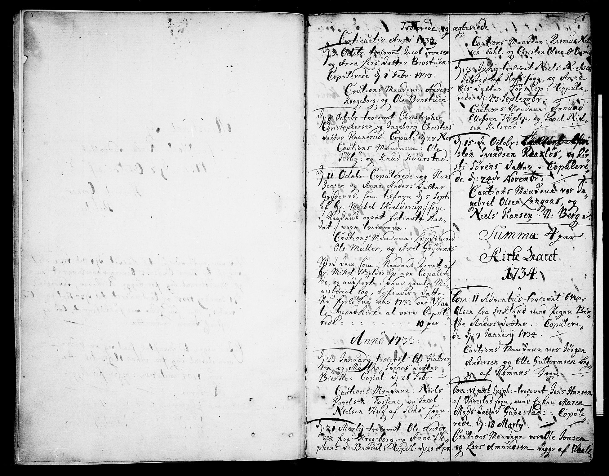 Våle kirkebøker, SAKO/A-334/F/Fa/L0003: Parish register (official) no. I 3, 1732-1773, p. 0-1