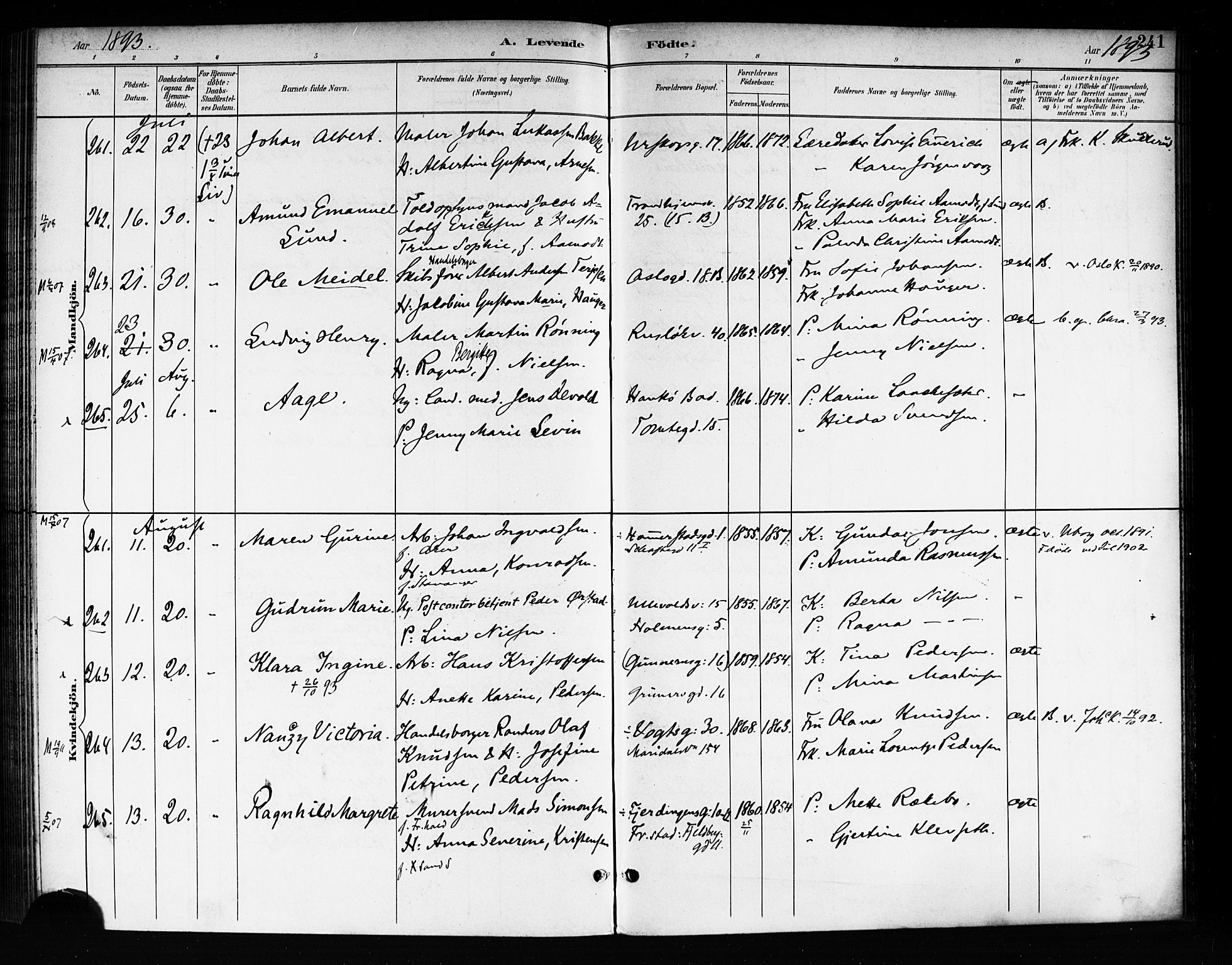 Rikshospitalet prestekontor Kirkebøker, SAO/A-10309b/F/L0008: Parish register (official) no. 8, 1890-1893, p. 241