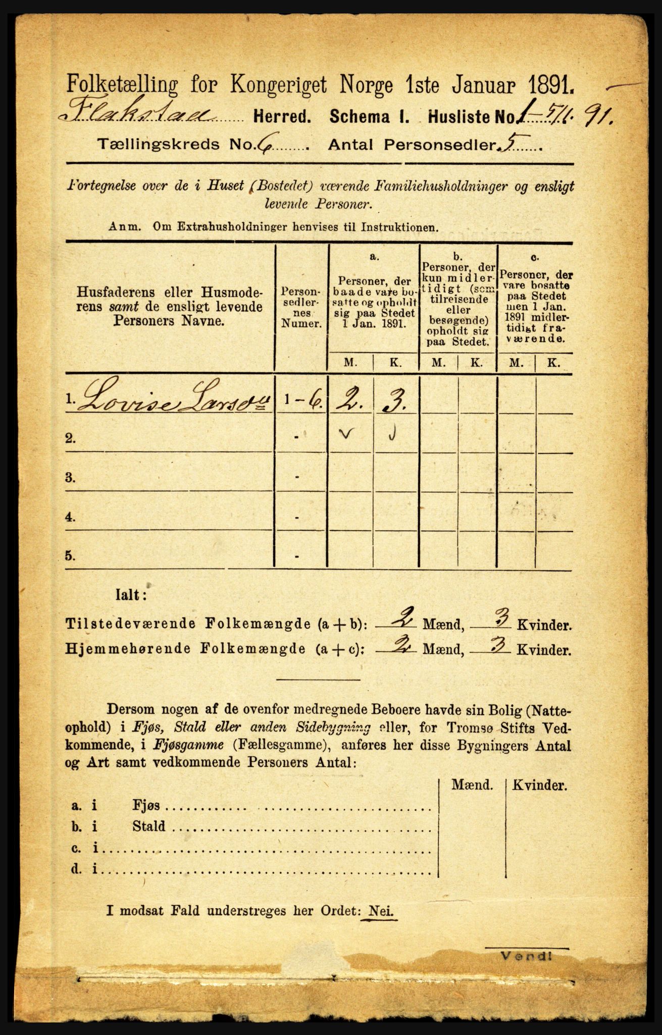 RA, 1891 census for 1859 Flakstad, 1891, p. 2928