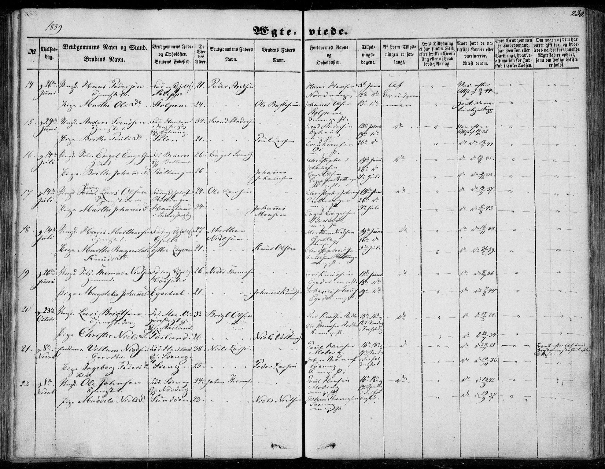 Os sokneprestembete, SAB/A-99929: Parish register (official) no. A 16, 1851-1859, p. 230