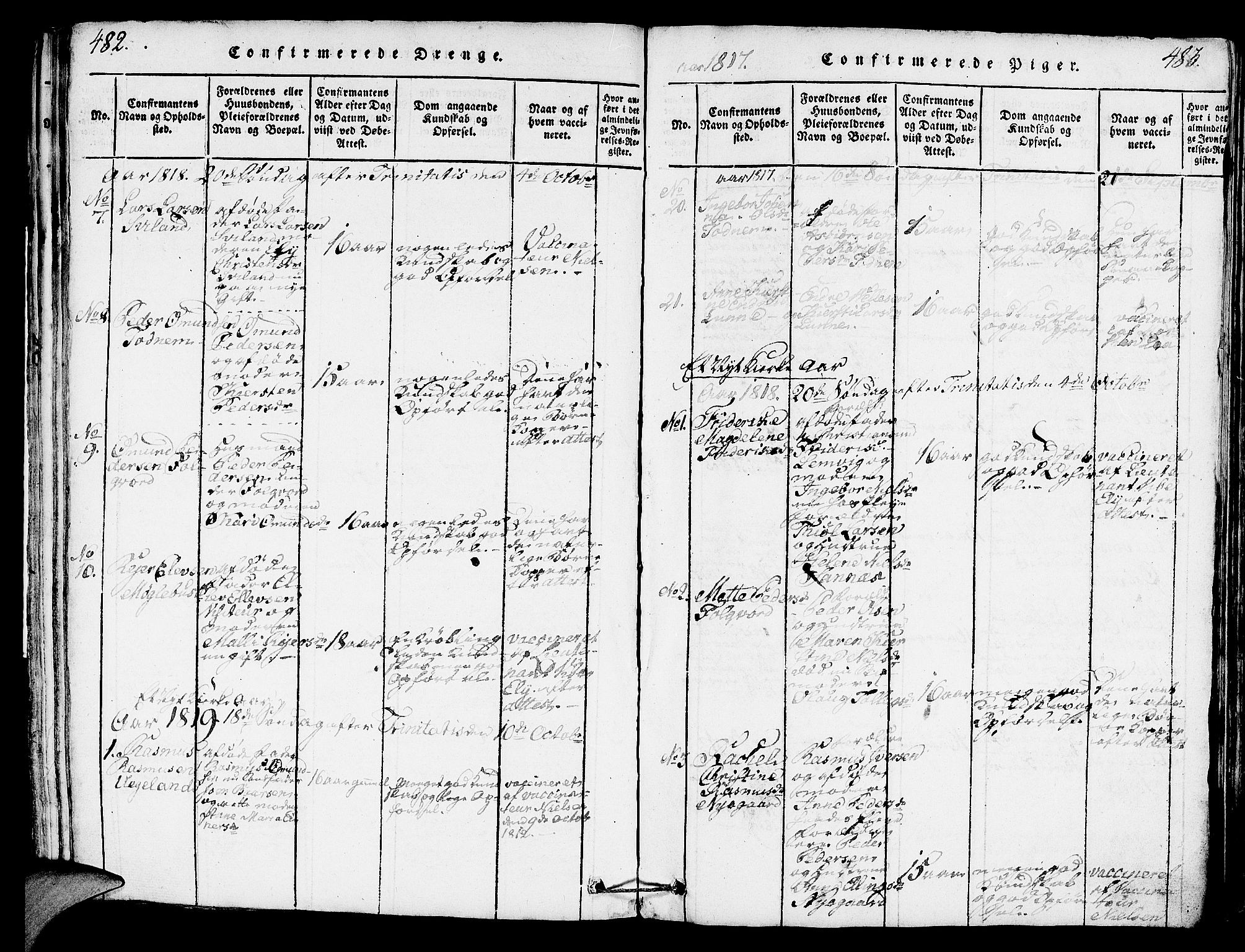 Høyland sokneprestkontor, SAST/A-101799/001/30BA/L0006: Parish register (official) no. A 6, 1815-1825, p. 482-483