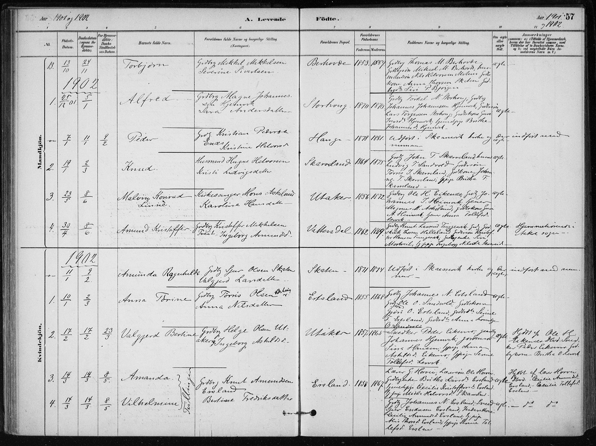 Skånevik sokneprestembete, SAB/A-77801/H/Haa: Parish register (official) no. C  1, 1879-1917, p. 57