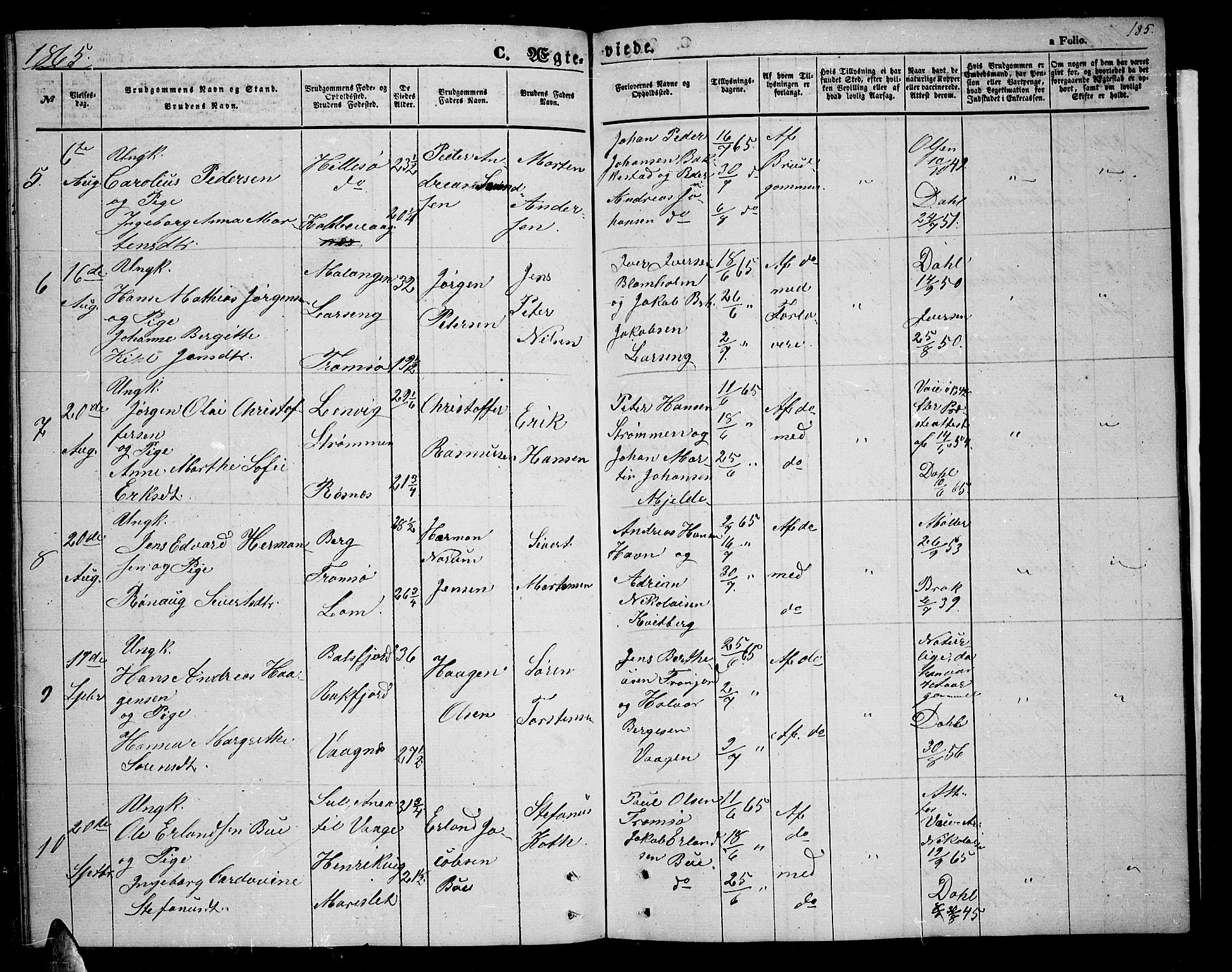 Tromsøysund sokneprestkontor, AV/SATØ-S-1304/G/Gb/L0001klokker: Parish register (copy) no. 1, 1857-1869, p. 185