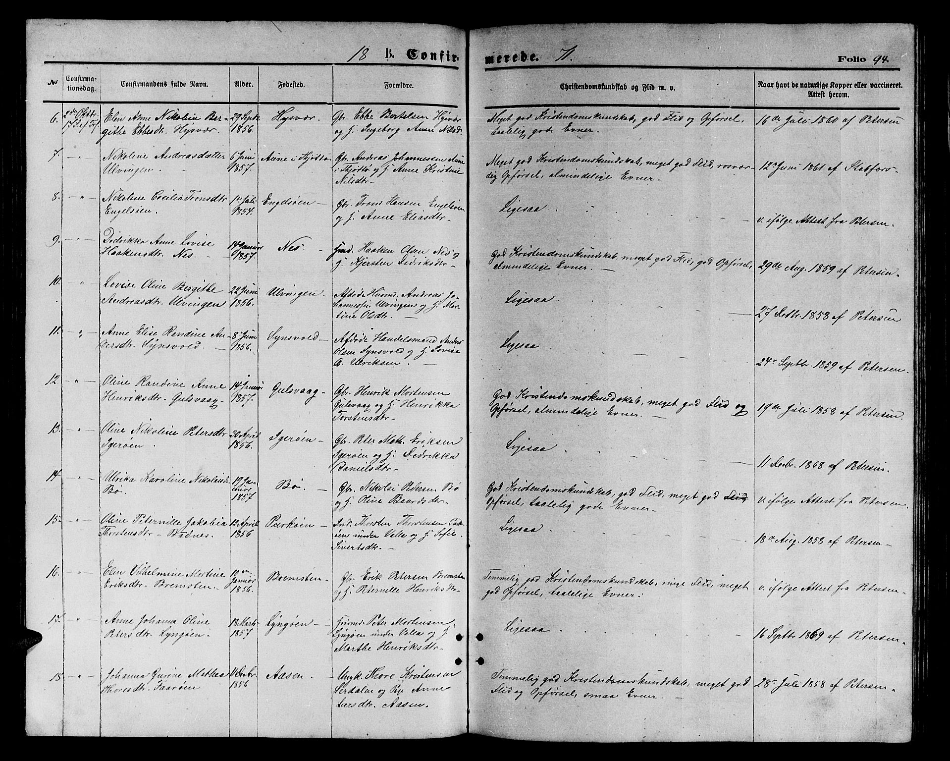 Ministerialprotokoller, klokkerbøker og fødselsregistre - Nordland, AV/SAT-A-1459/816/L0252: Parish register (copy) no. 816C02, 1871-1885, p. 94