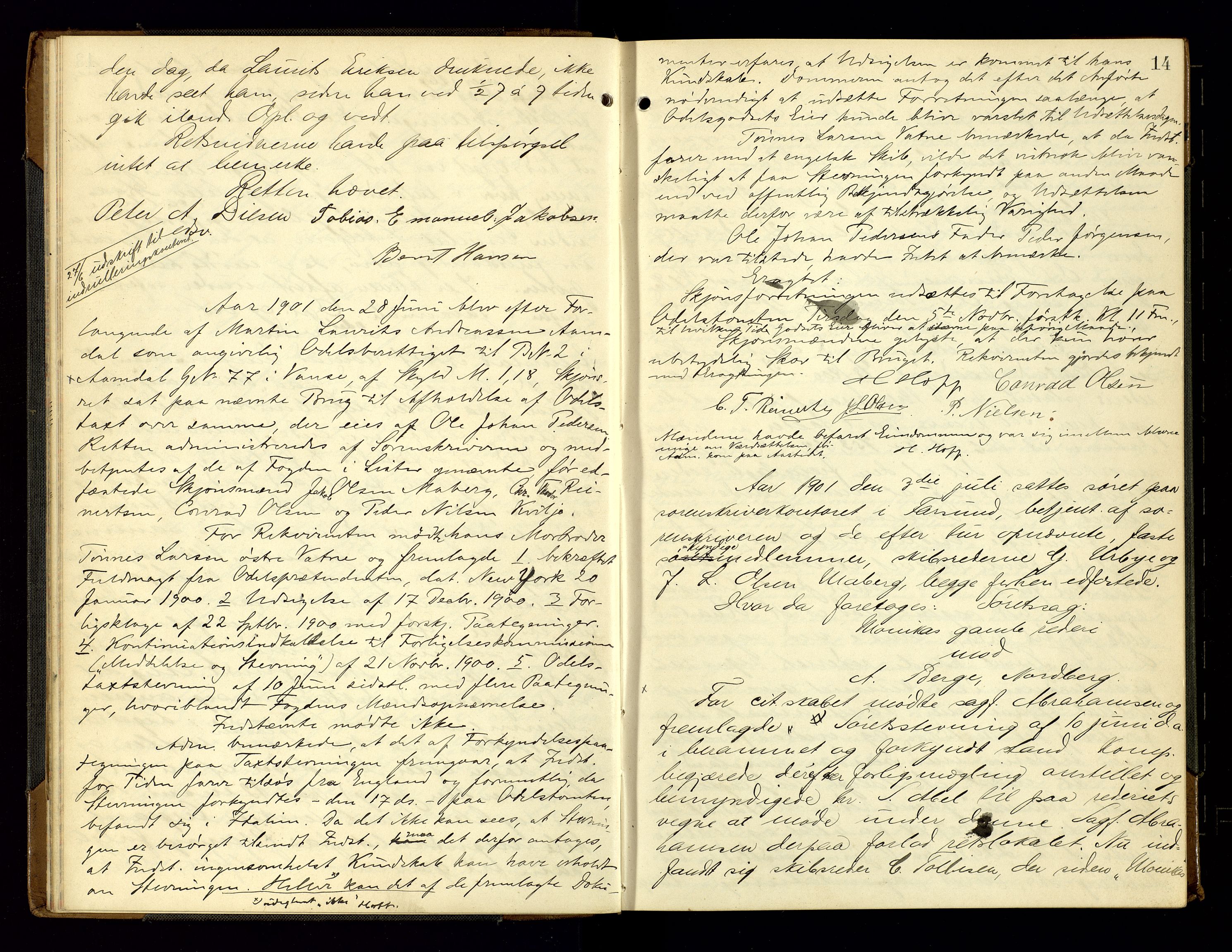 Lyngdal sorenskriveri, AV/SAK-1221-0004/F/Fb/L0093: Ekstrarettsprotokoll nr. 29, 1901-1904, p. 14