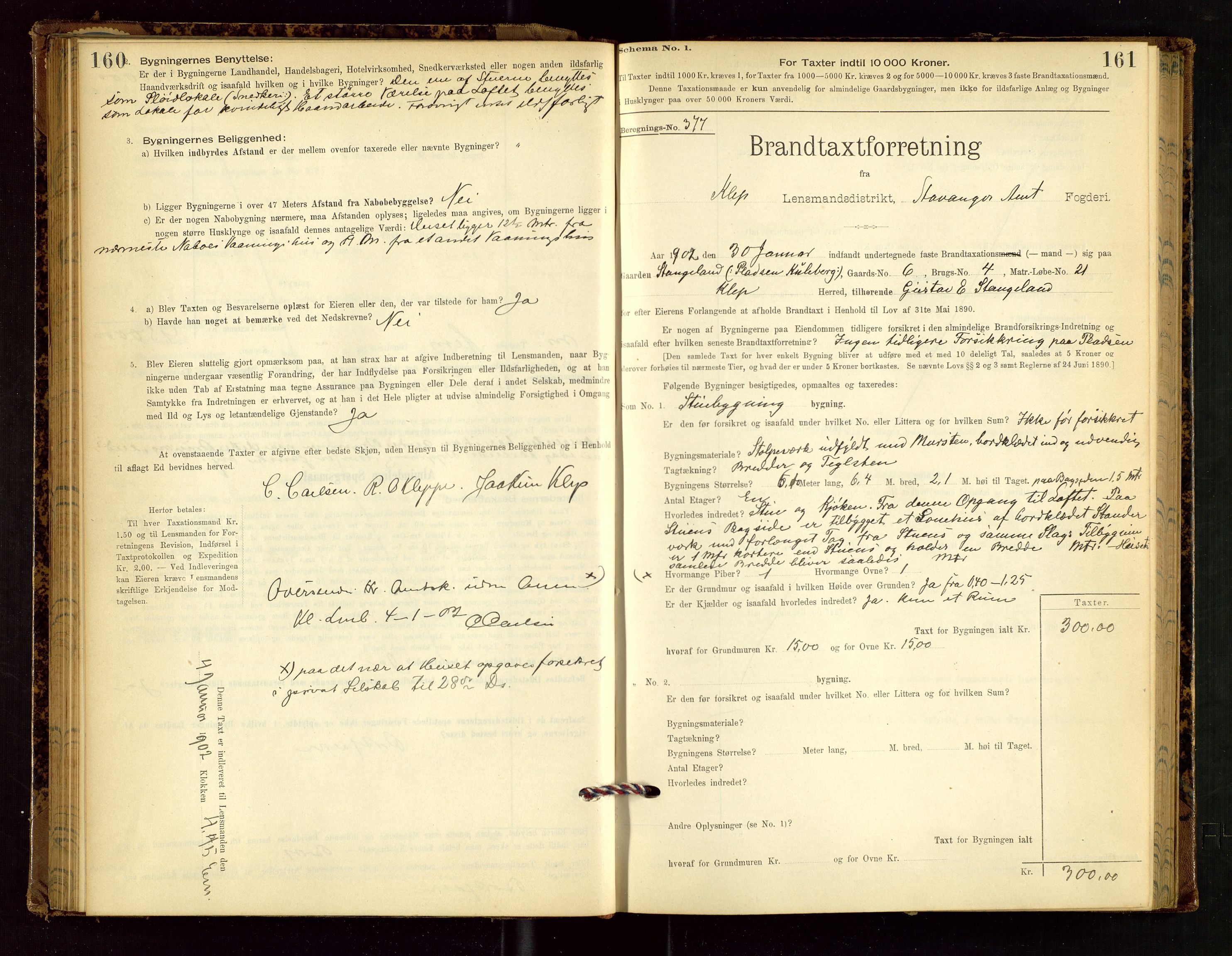 Klepp lensmannskontor, AV/SAST-A-100163/Goc/L0002: "Brandtaxationsprotokol" m/register, 1898-1902, p. 160-161