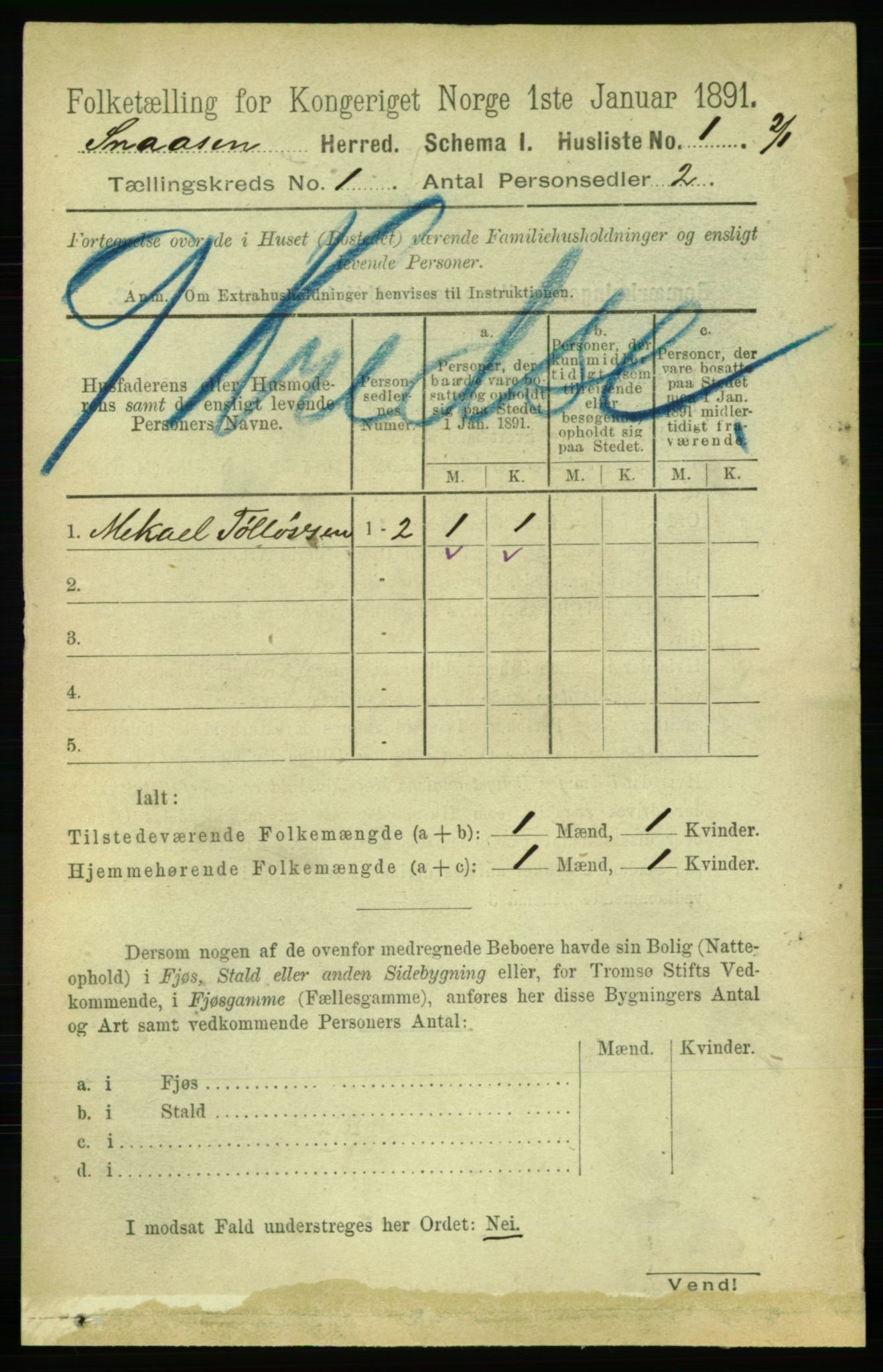 RA, 1891 census for 1736 Snåsa, 1891, p. 25