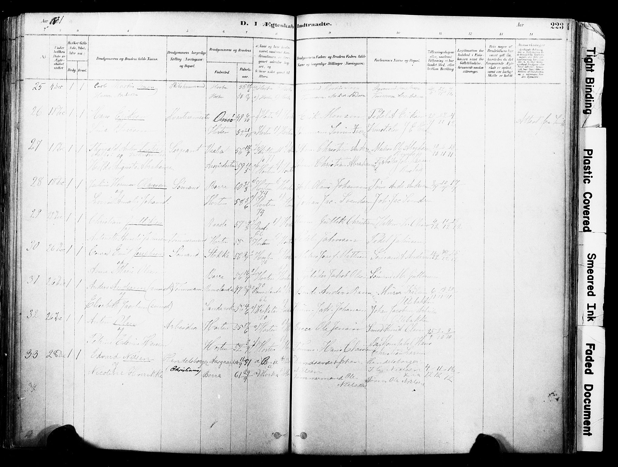 Horten kirkebøker, AV/SAKO-A-348/F/Fa/L0003: Parish register (official) no. 3, 1878-1887, p. 223