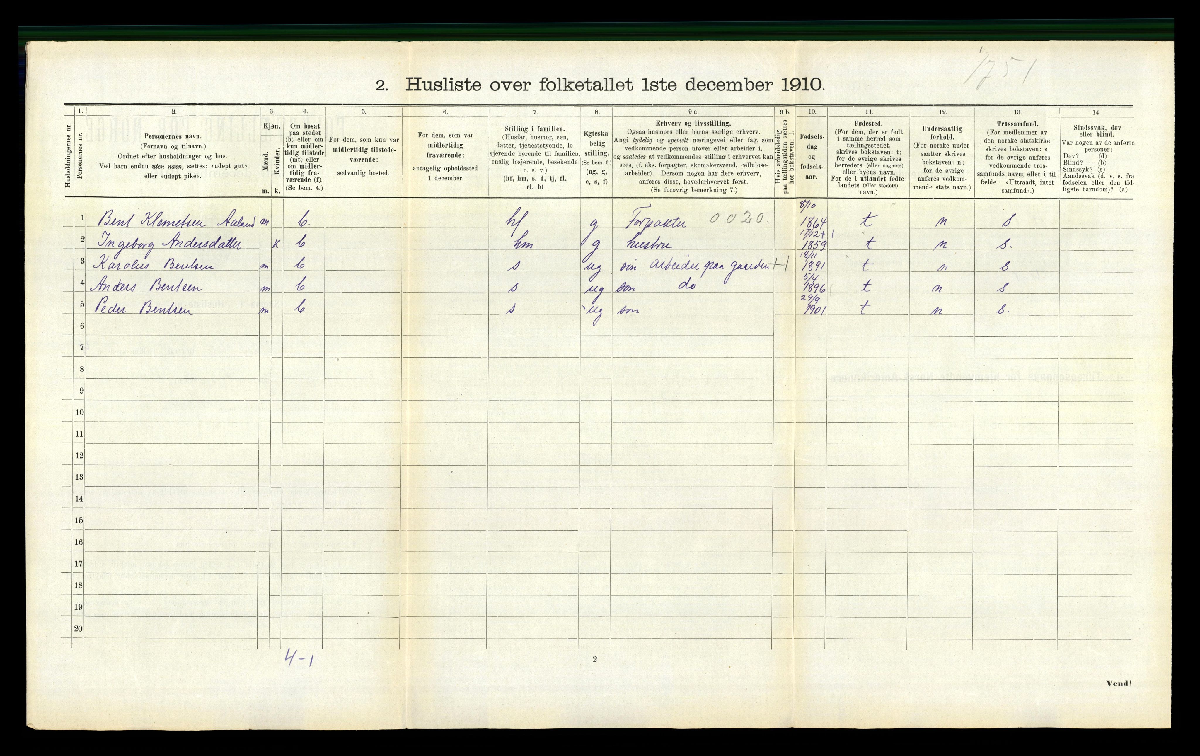 RA, 1910 census for Vanylven, 1910, p. 286