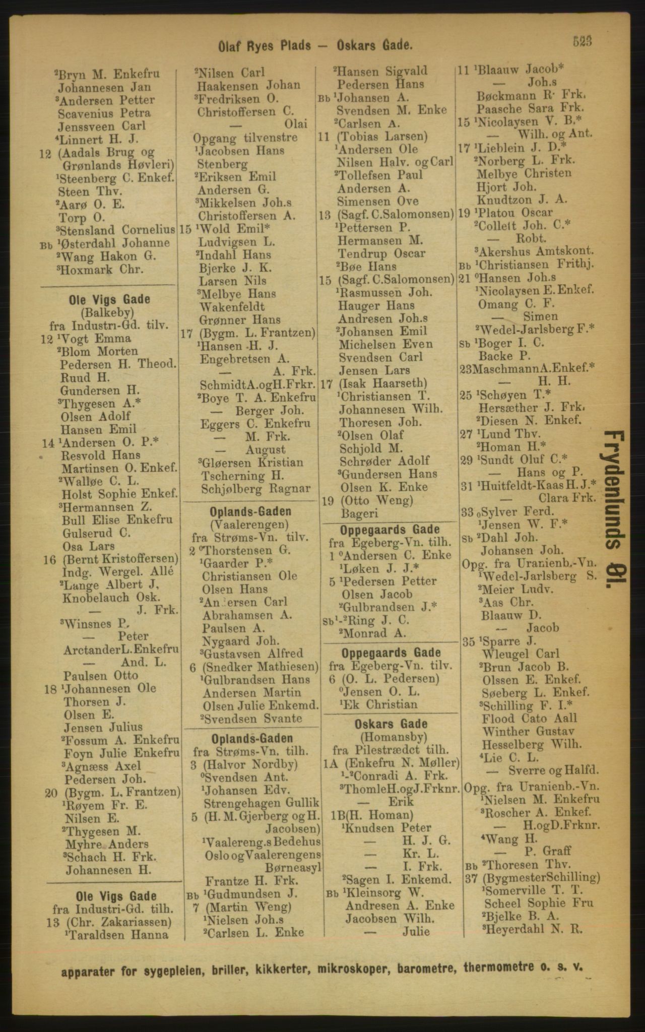 Kristiania/Oslo adressebok, PUBL/-, 1889, p. 523