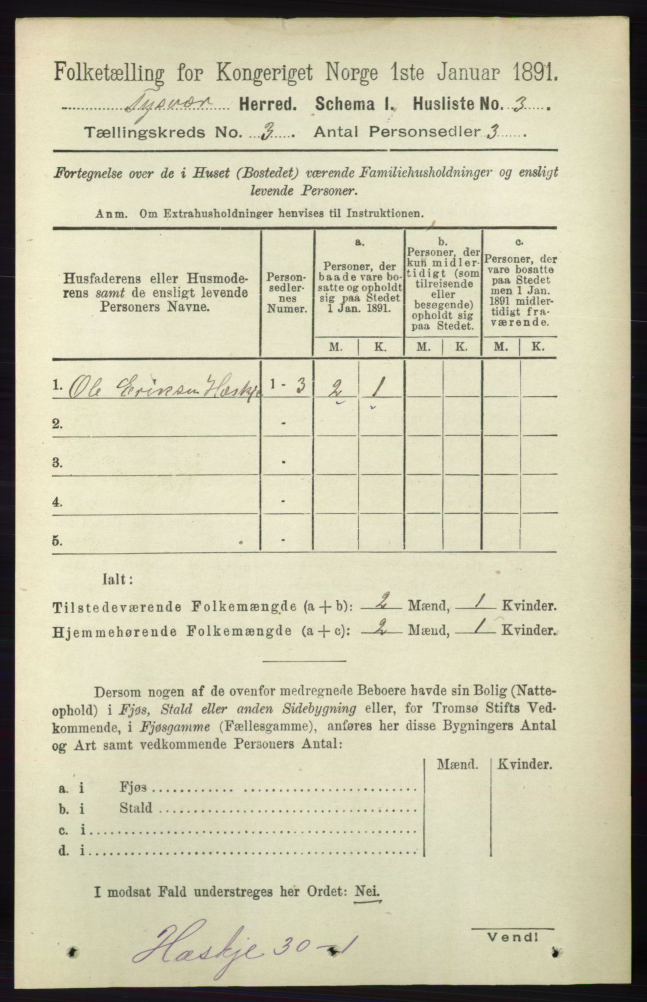 RA, 1891 census for 1146 Tysvær, 1891, p. 1185