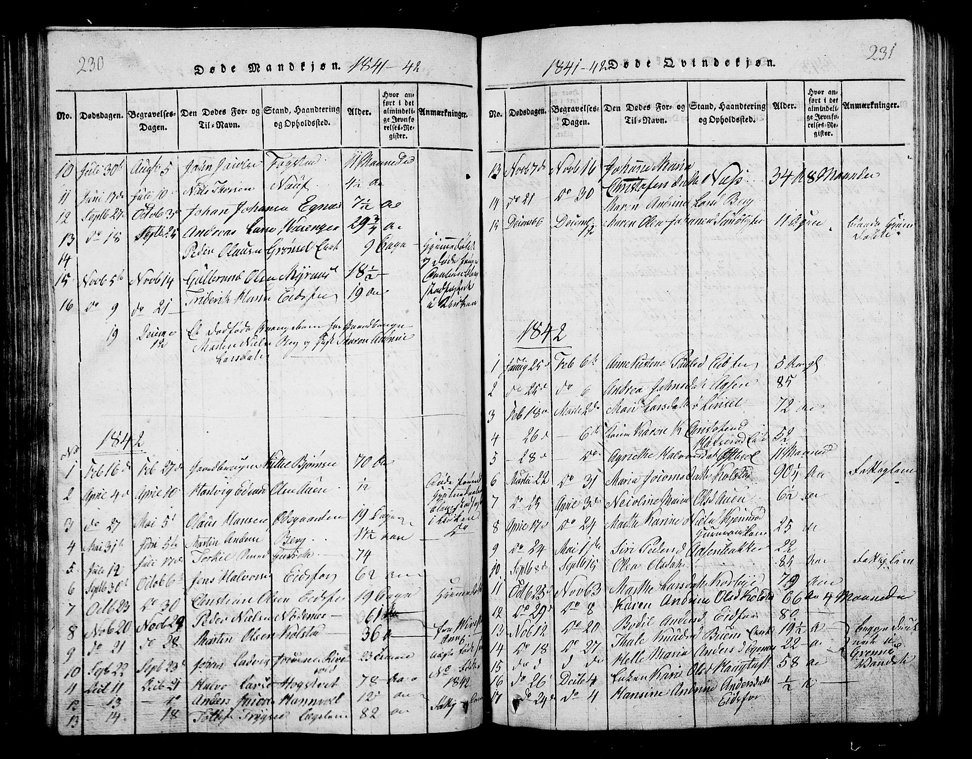 Hof kirkebøker, AV/SAKO-A-64/G/Ga/L0001: Parish register (copy) no. I 1, 1814-1844, p. 230-231