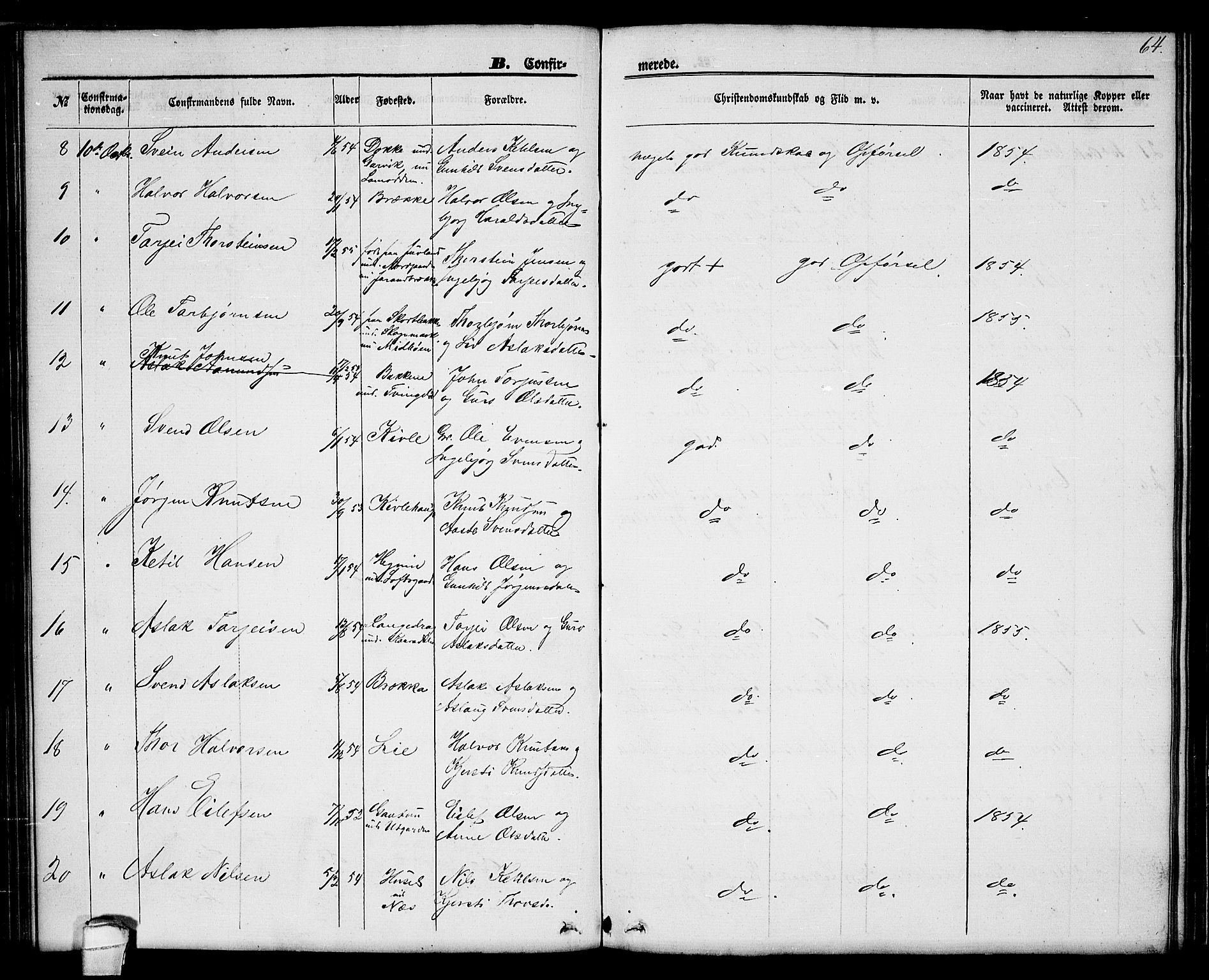 Seljord kirkebøker, AV/SAKO-A-20/G/Ga/L0003: Parish register (copy) no. I 3, 1866-1873, p. 64