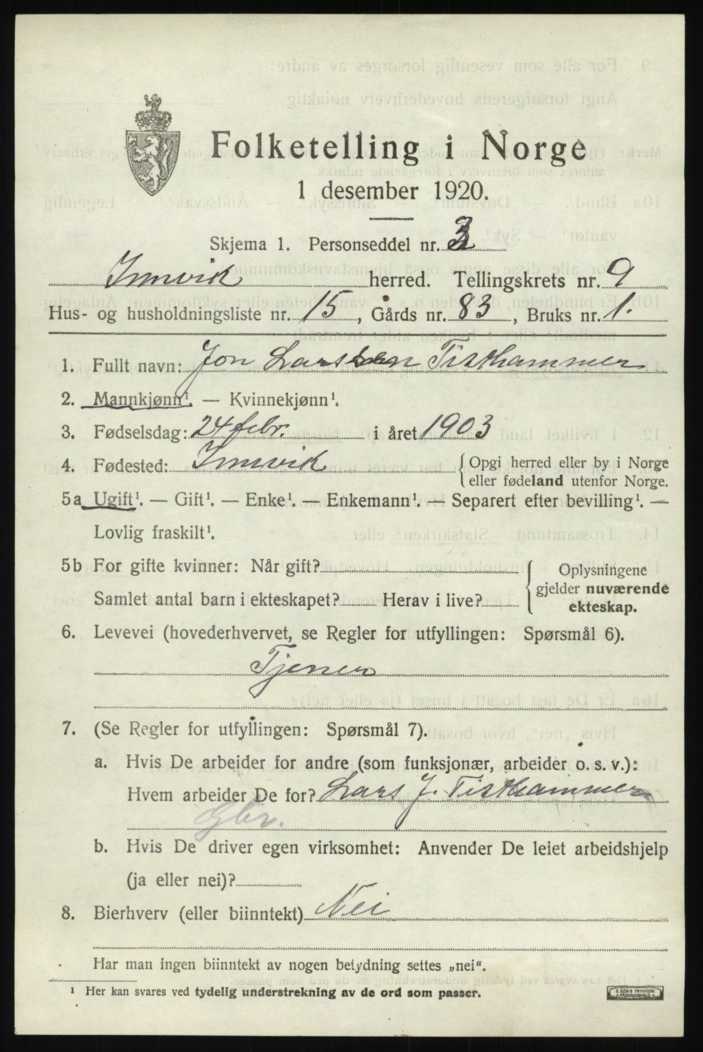 SAB, 1920 census for Innvik, 1920, p. 4091