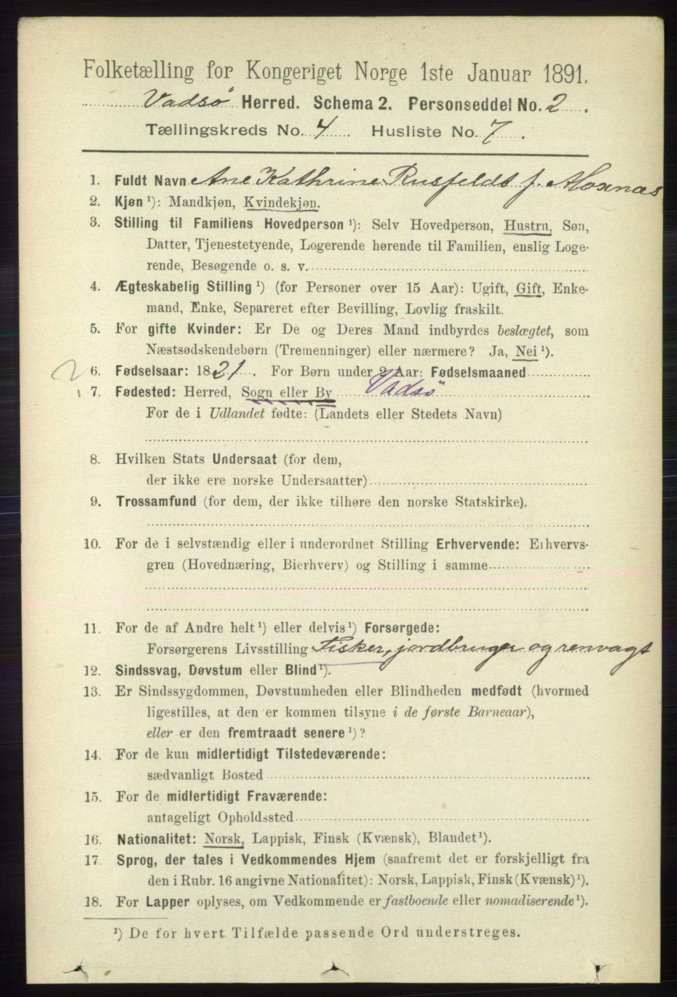 RA, 1891 census for 2029 Vadsø, 1891, p. 1240