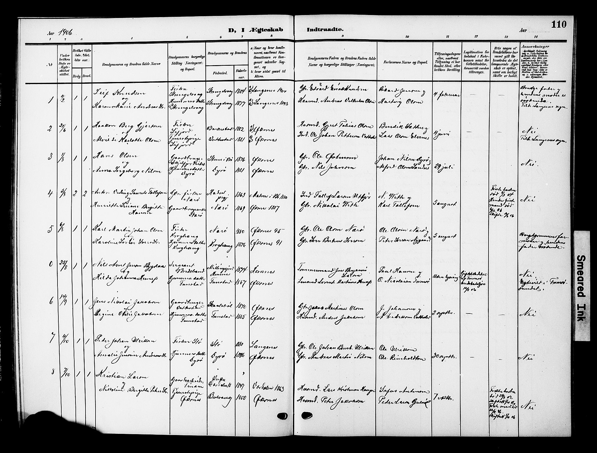 Ministerialprotokoller, klokkerbøker og fødselsregistre - Nordland, AV/SAT-A-1459/893/L1350: Parish register (copy) no. 893C05, 1906-1927, p. 110