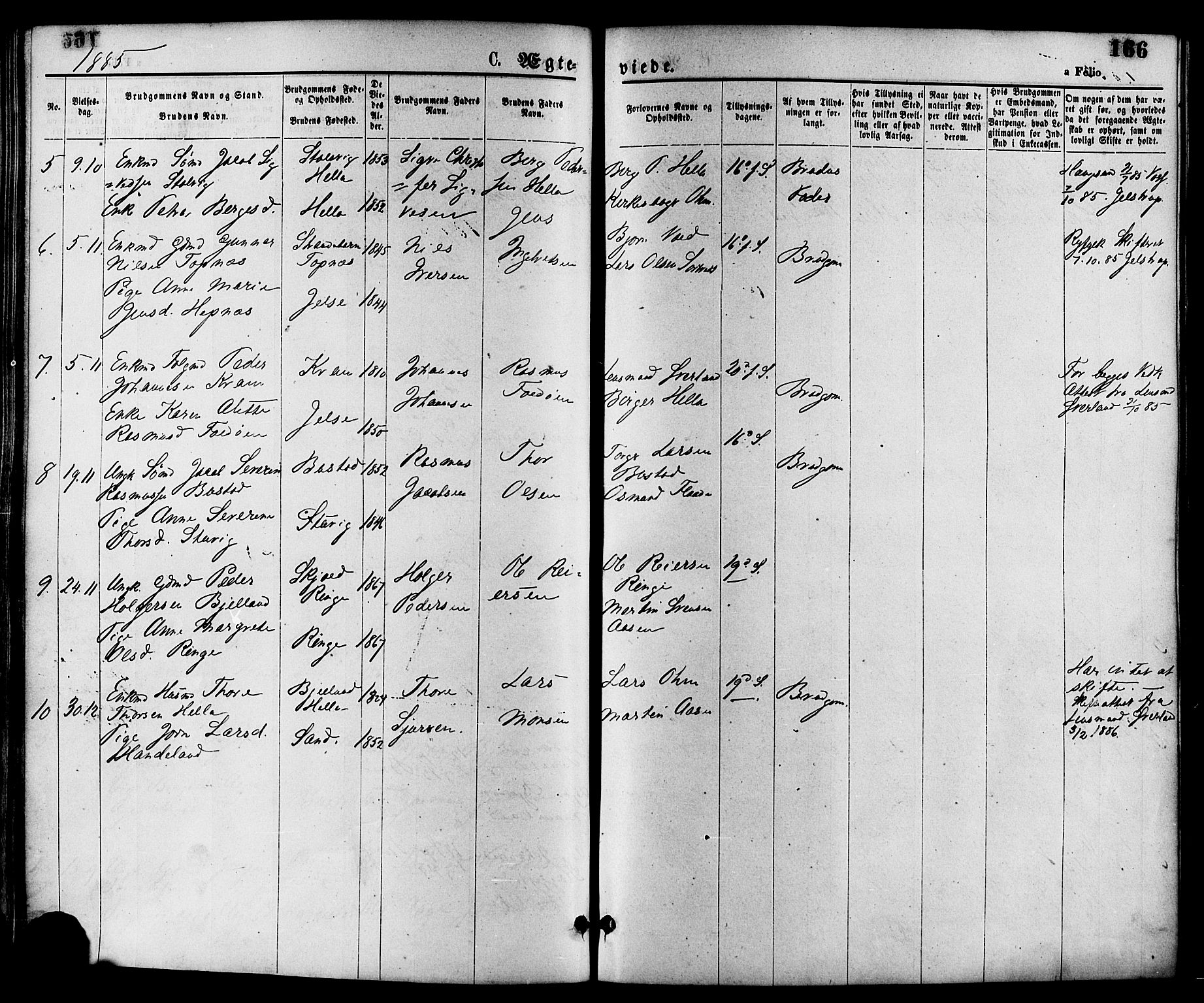 Nedstrand sokneprestkontor, SAST/A-101841/01/IV: Parish register (official) no. A 11, 1877-1887, p. 166