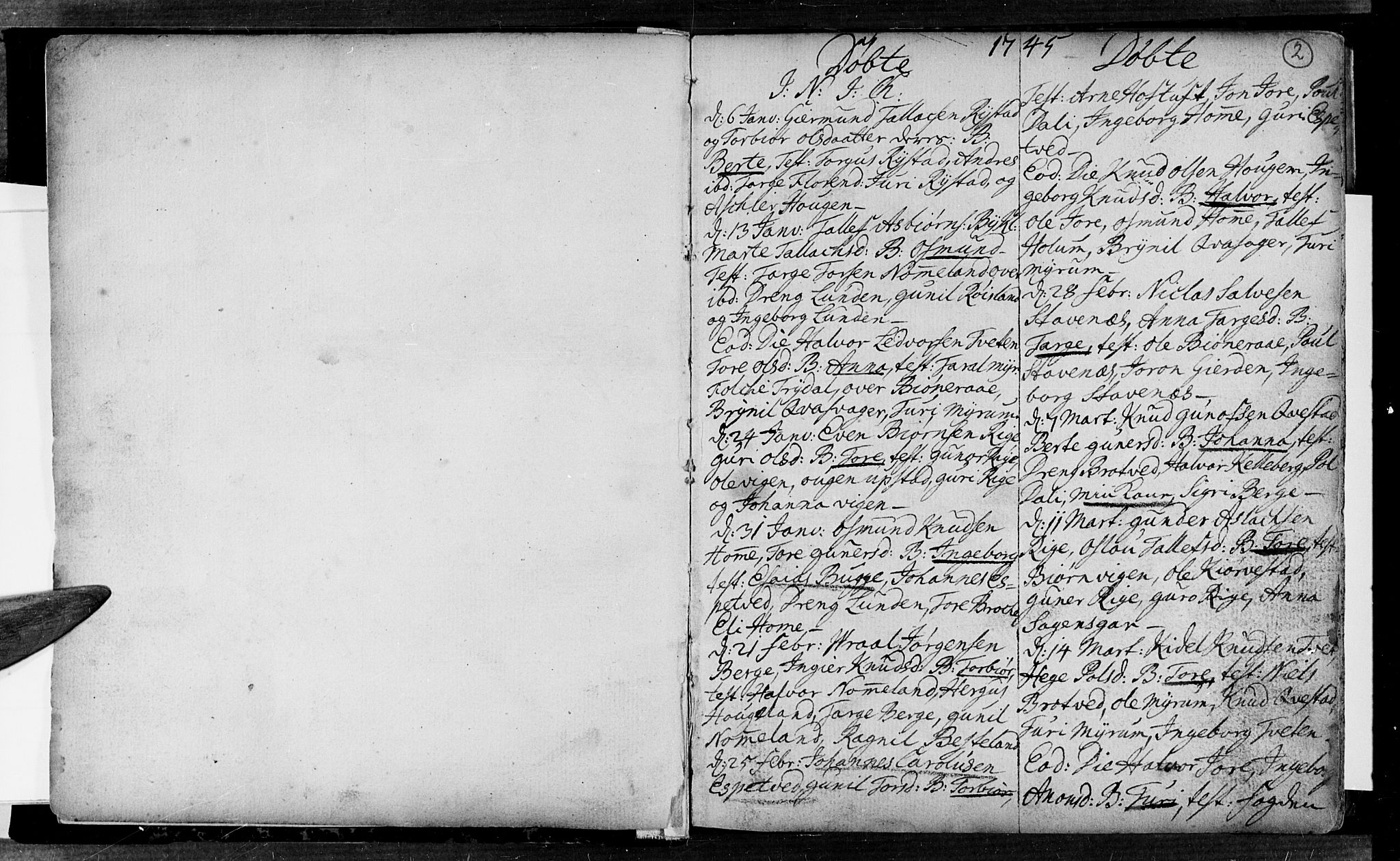 Valle sokneprestkontor, AV/SAK-1111-0044/F/Fa/Fac/L0002: Parish register (official) no. A 2, 1745-1776, p. 2