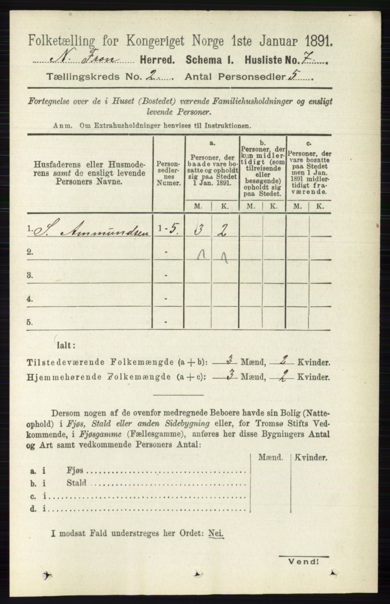 RA, 1891 census for 0518 Nord-Fron, 1891, p. 278