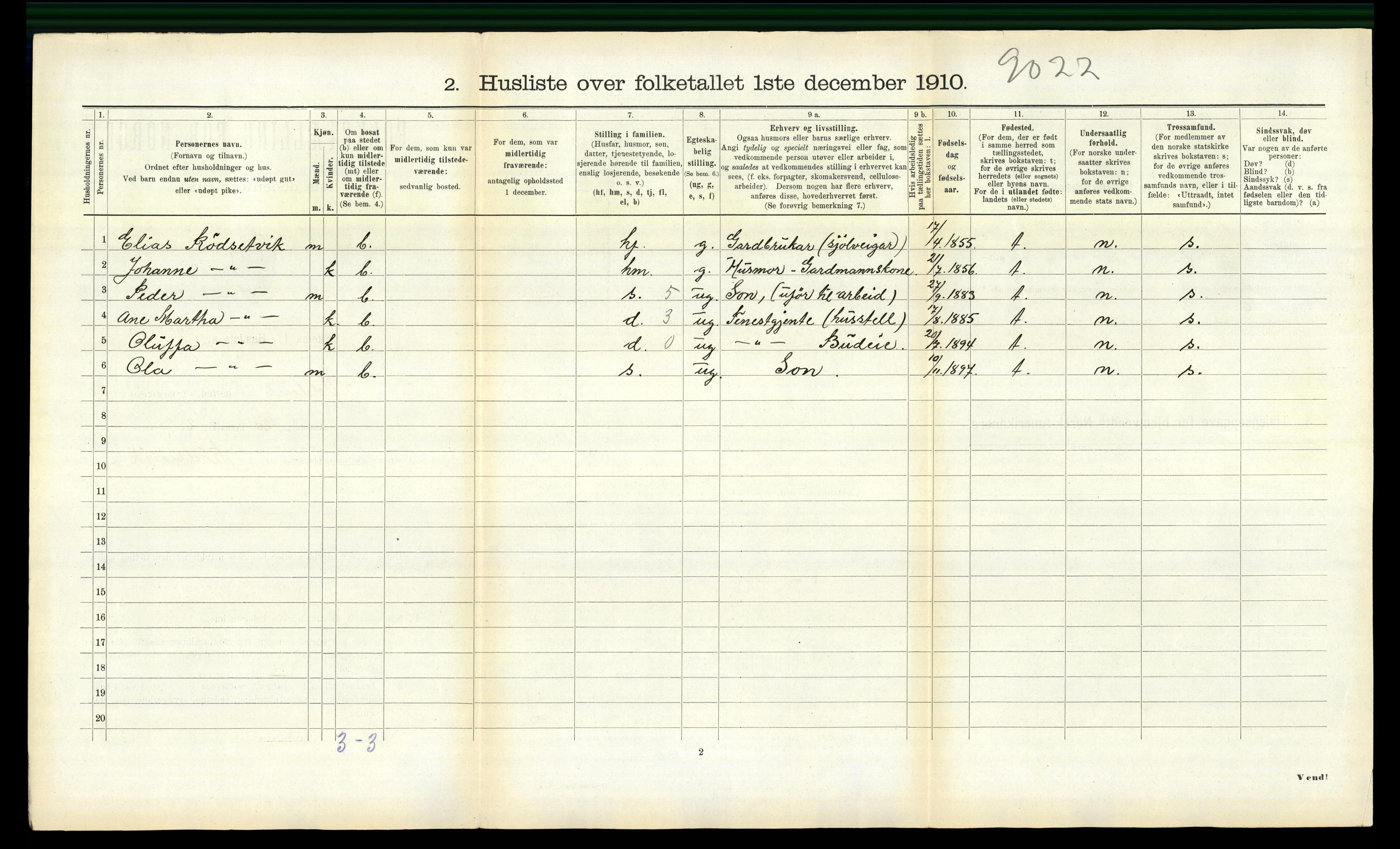 RA, 1910 census for Volda, 1910, p. 1369