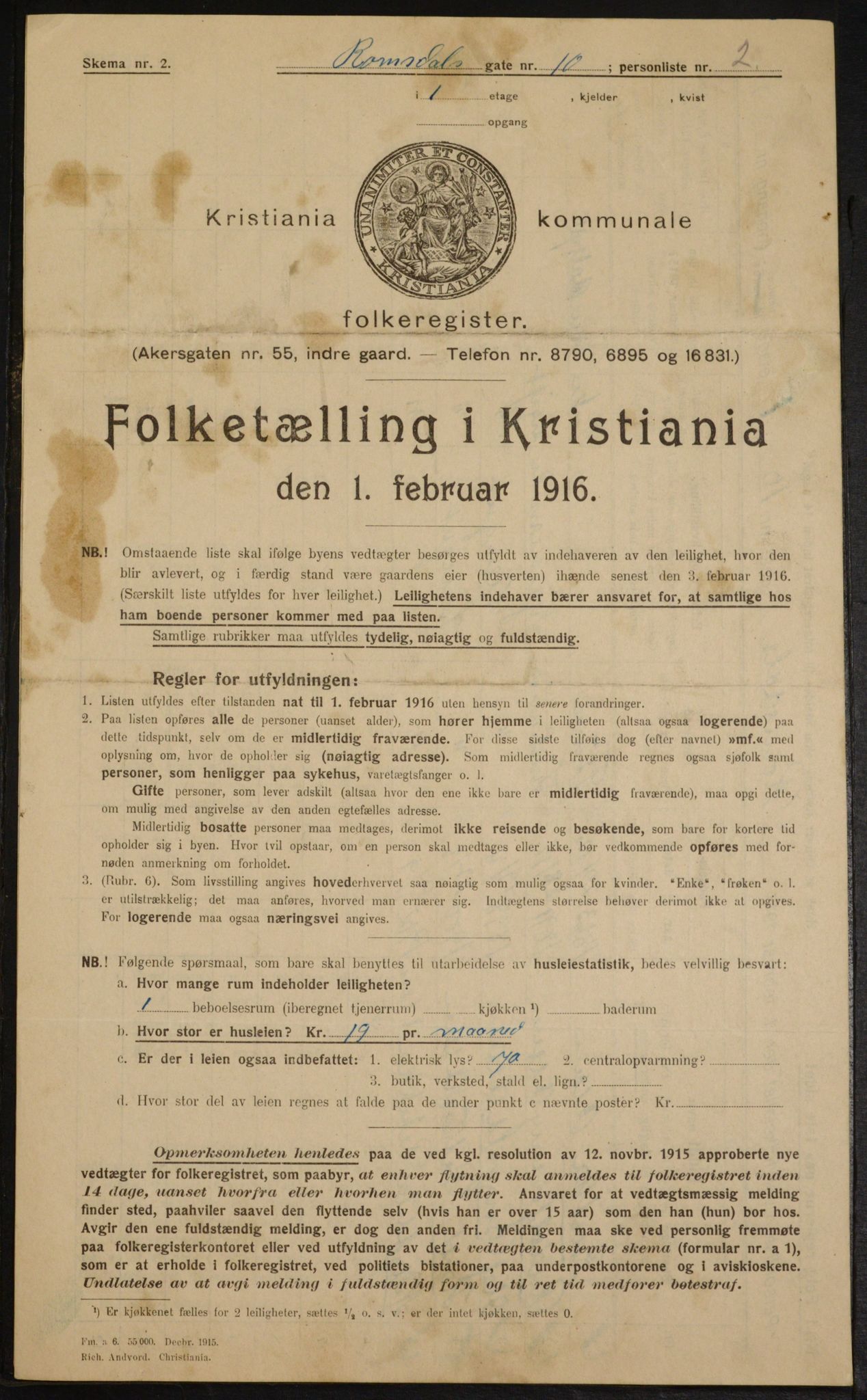 OBA, Municipal Census 1916 for Kristiania, 1916, p. 85538